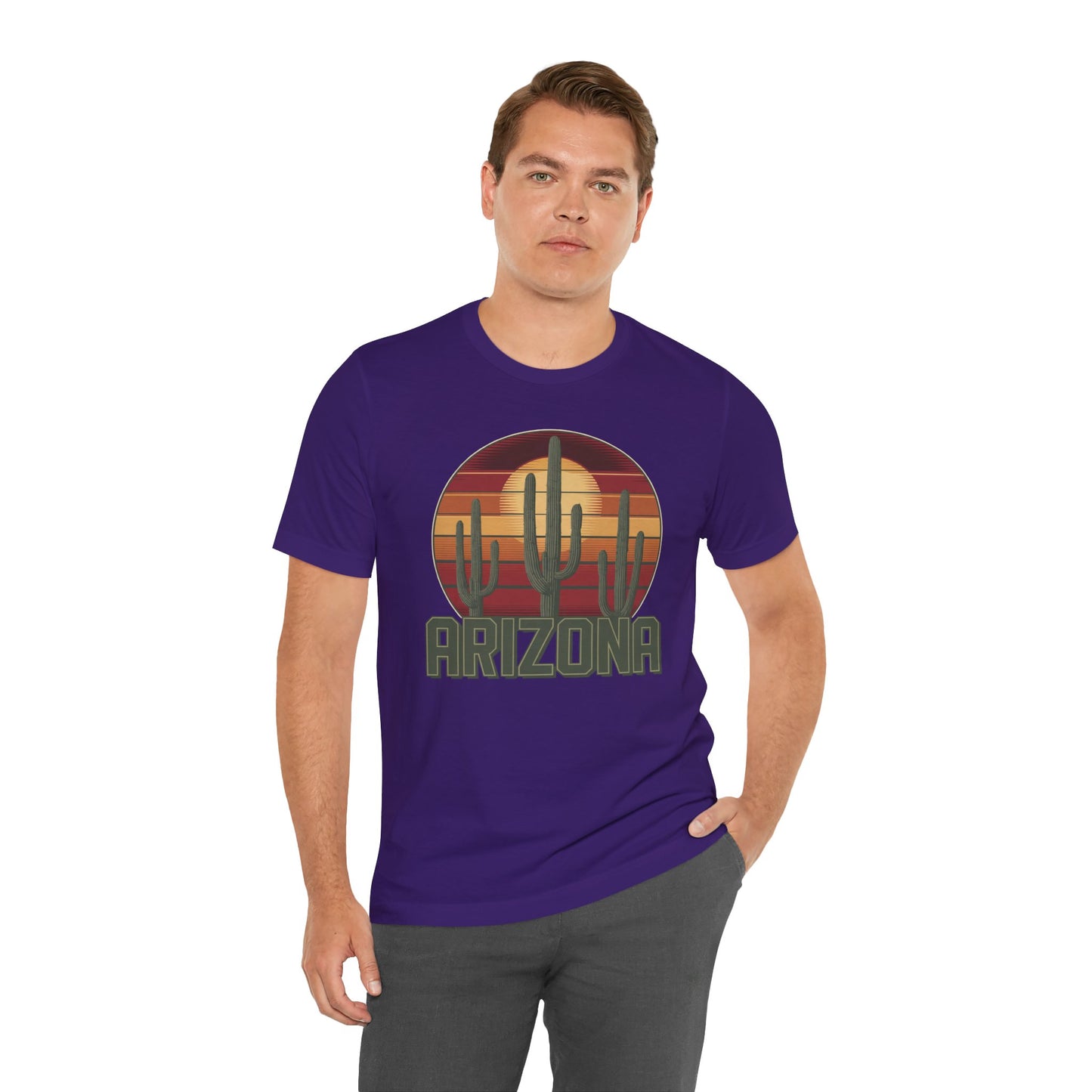 Arizona Desert Three Saguaro Cactus at Sunset Graphic Tee for Nature Lovers, Boho Summer Shirt, Gift for Adventurers, Vacation Wear, Casual Outfit