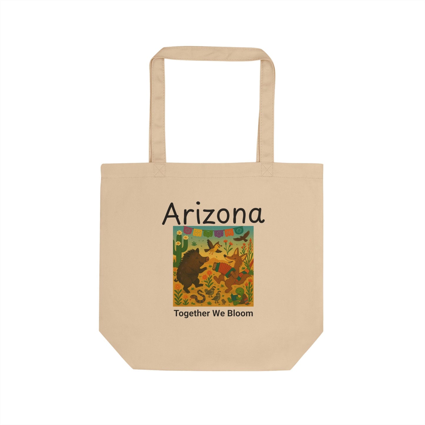 Eco Tote Bag - Sonoran Desert Javelina and Coyote Dancing Spring Nature Design