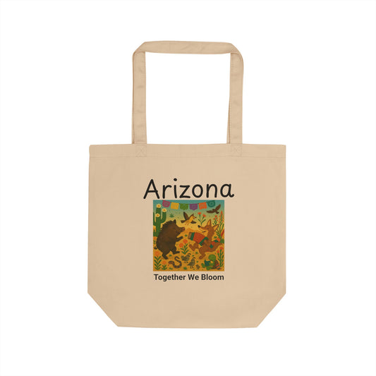 Eco Tote Bag - Sonoran Desert Javelina and Coyote Dancing Spring Nature Design