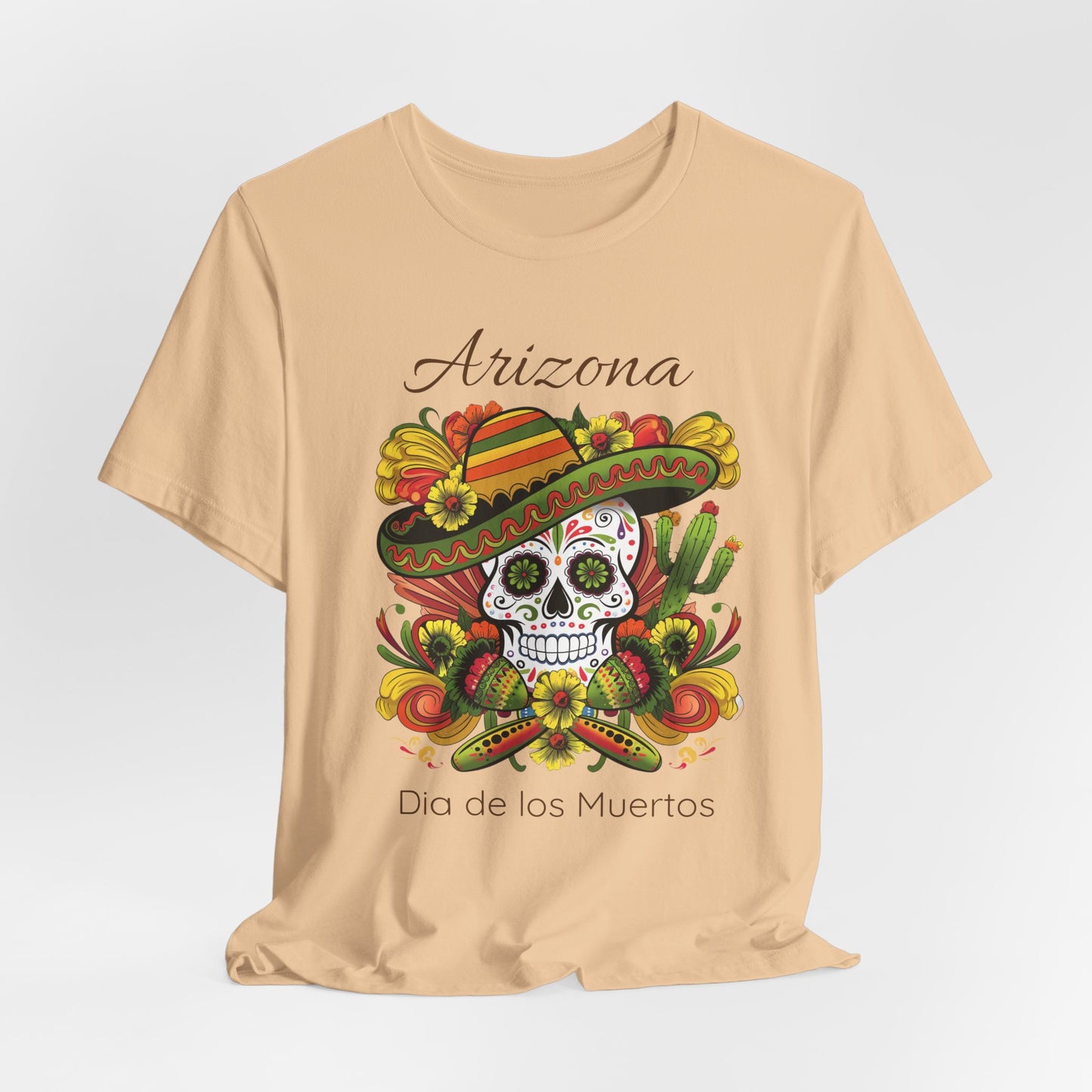 Dia de los Muertos Unisex Jersey Tee, Colorful Skull T-Shirt, Arizona Design, Holiday Apparel, Casual Wear, Gifts for Him and Her