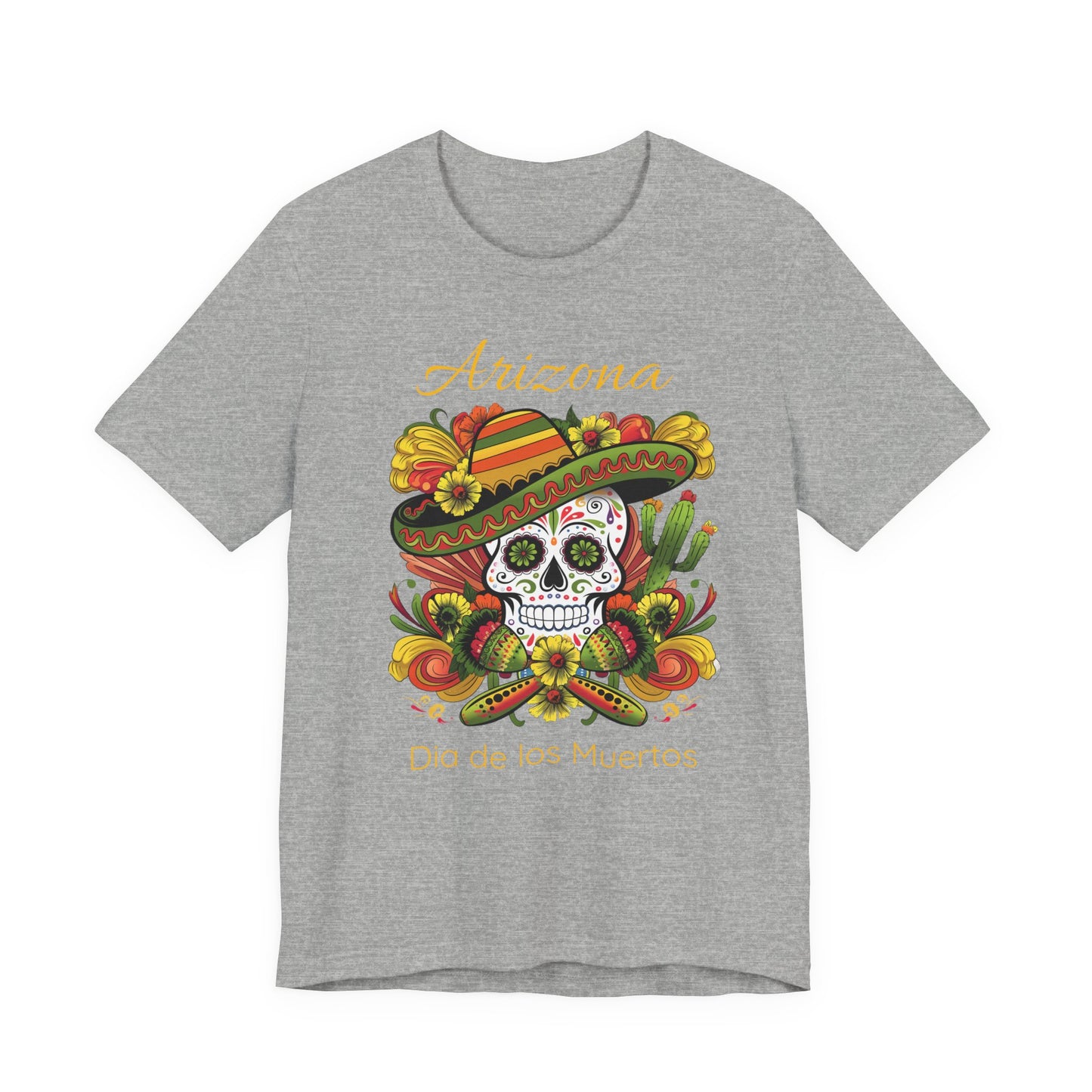 Dia de los Muertos Unisex Jersey Tee, Colorful Skull T-Shirt, Arizona Design, Holiday Apparel, Casual Wear, Gifts for Him and Her