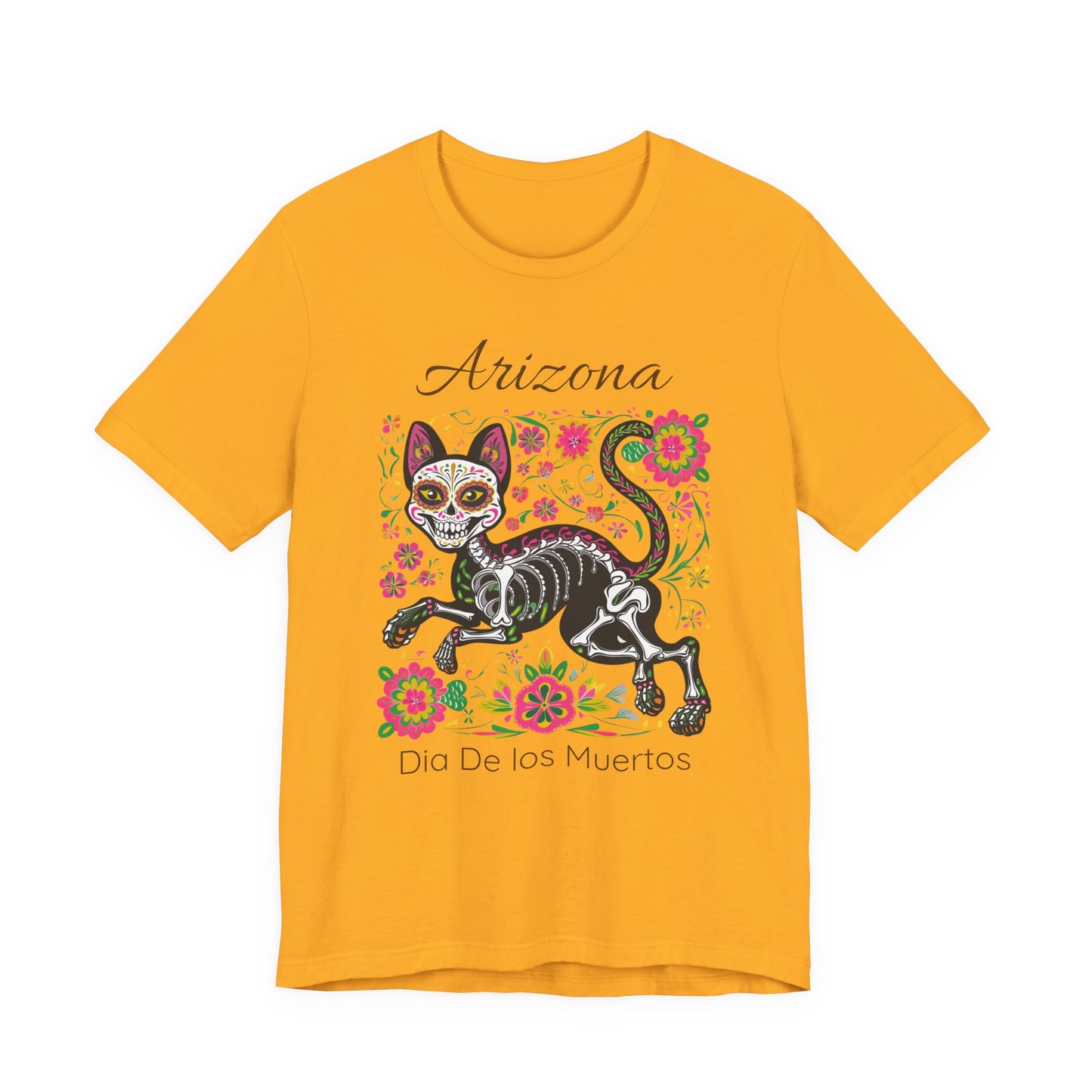 Día de los Muertos Cat Tee: Unisex Jersey Short Sleeve Tee, Halloween Shirt, Arizona Apparel, Festival T-Shirt, Cultural Celebration Top