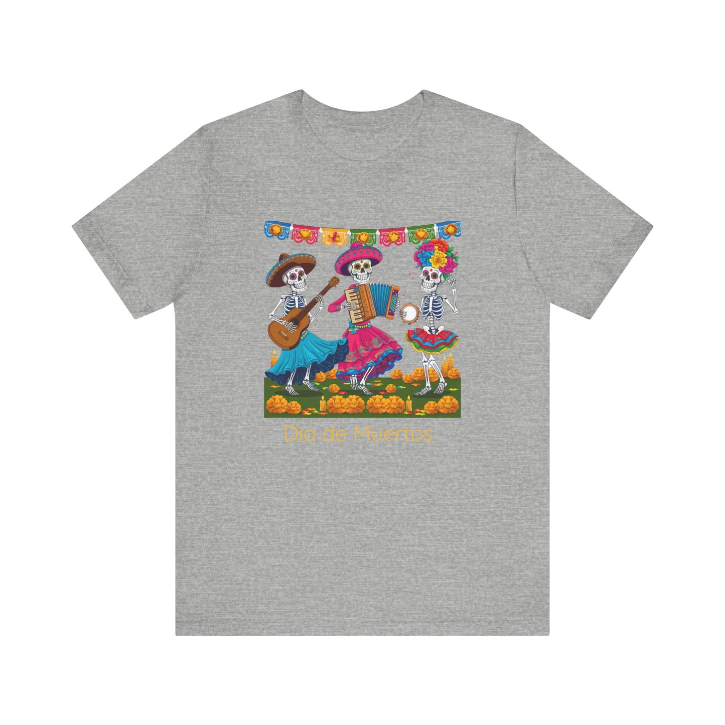 Dia de los Muertos Skeleton Tee, Mexican Folklore Unisex Shirt, Day of the Dead Short Sleeve Top, Dancing Skeletons T-Shirt, Mexican Culture