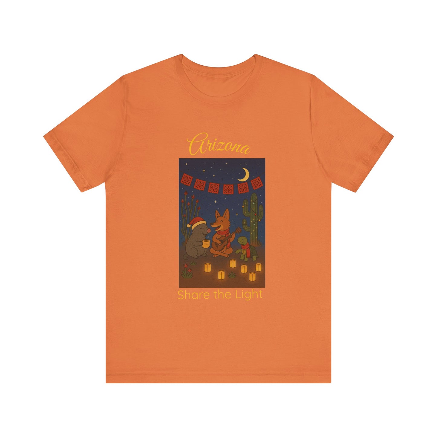 Arizona Desert Share the Light Unisex Tee, Southwest Vacation Shirt, Cactus Graphic T-Shirt, Gift for Travelers, Nature Lover Tee, Sunset