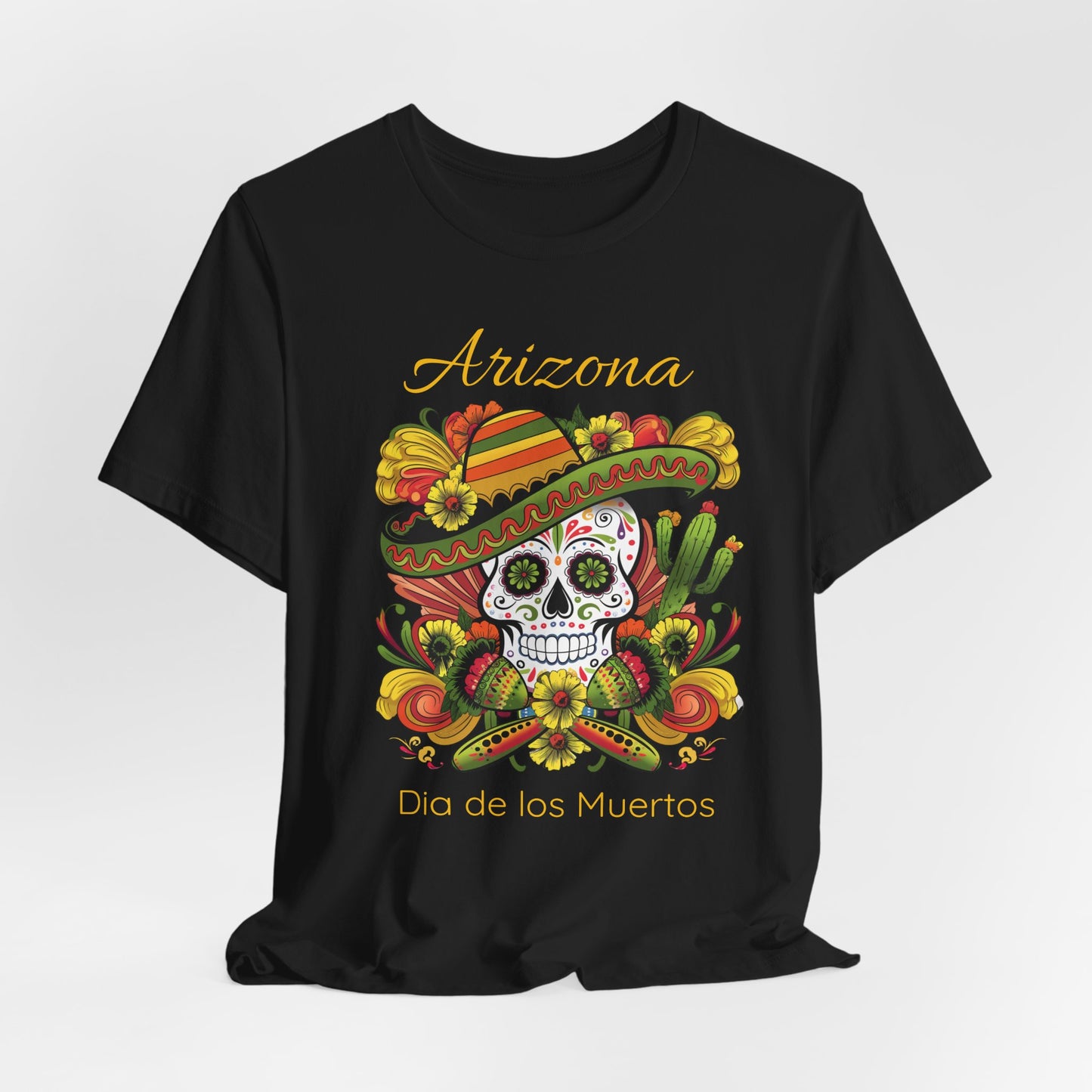 Dia de los Muertos Unisex Jersey Tee, Colorful Skull T-Shirt, Arizona Design, Holiday Apparel, Casual Wear, Gifts for Him and Her