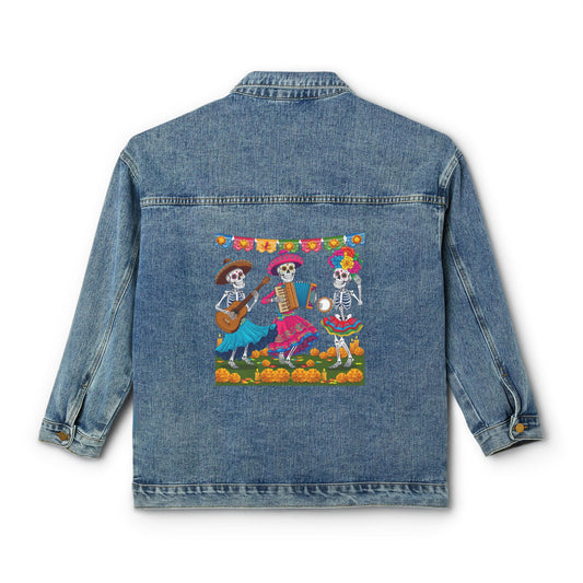 Day of the Dead Denim Jacket, Women's Fall Jacket, Casual Layering Piece, Festival Wear, Unique Gift Idea, Bohemian Style Jacket