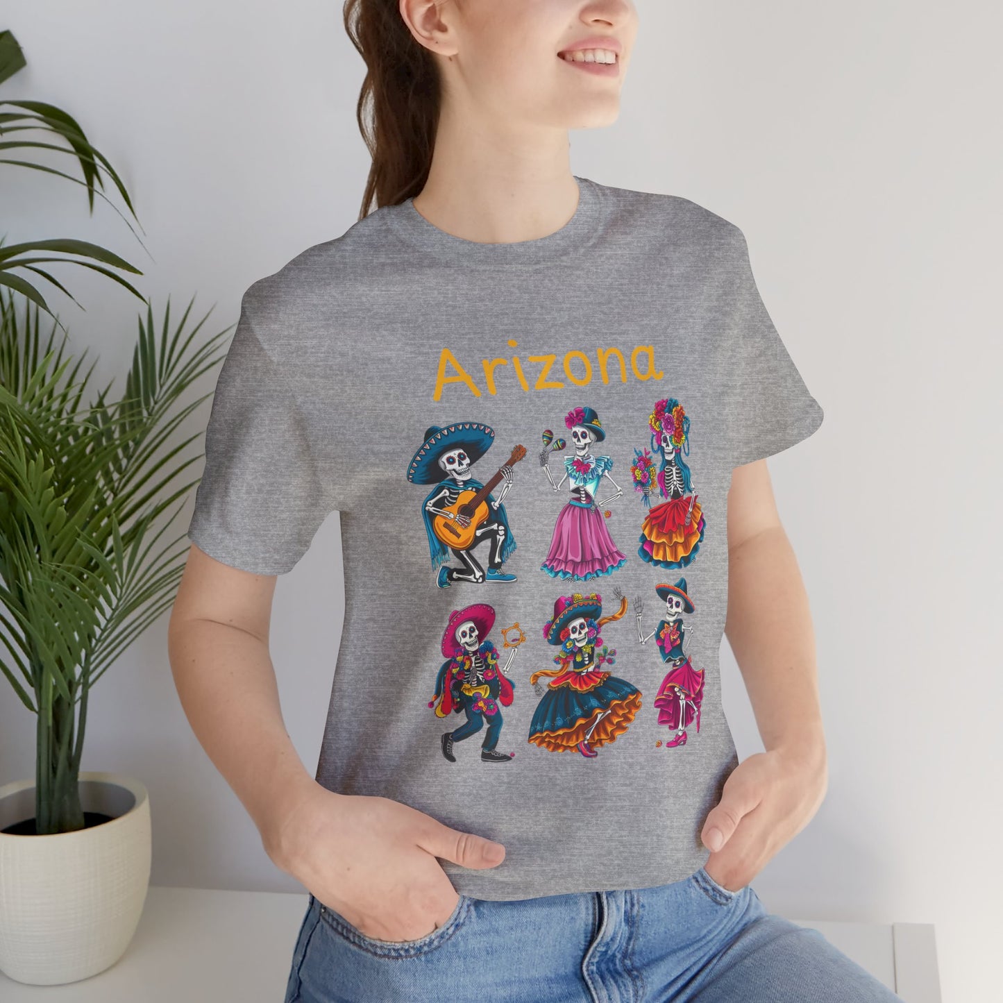 Day of the Dead Inspired Tee, Arizona Theme T-Shirt, Unisex Graphic Tee, Halloween Style Top, Mexican  Festival Wear
