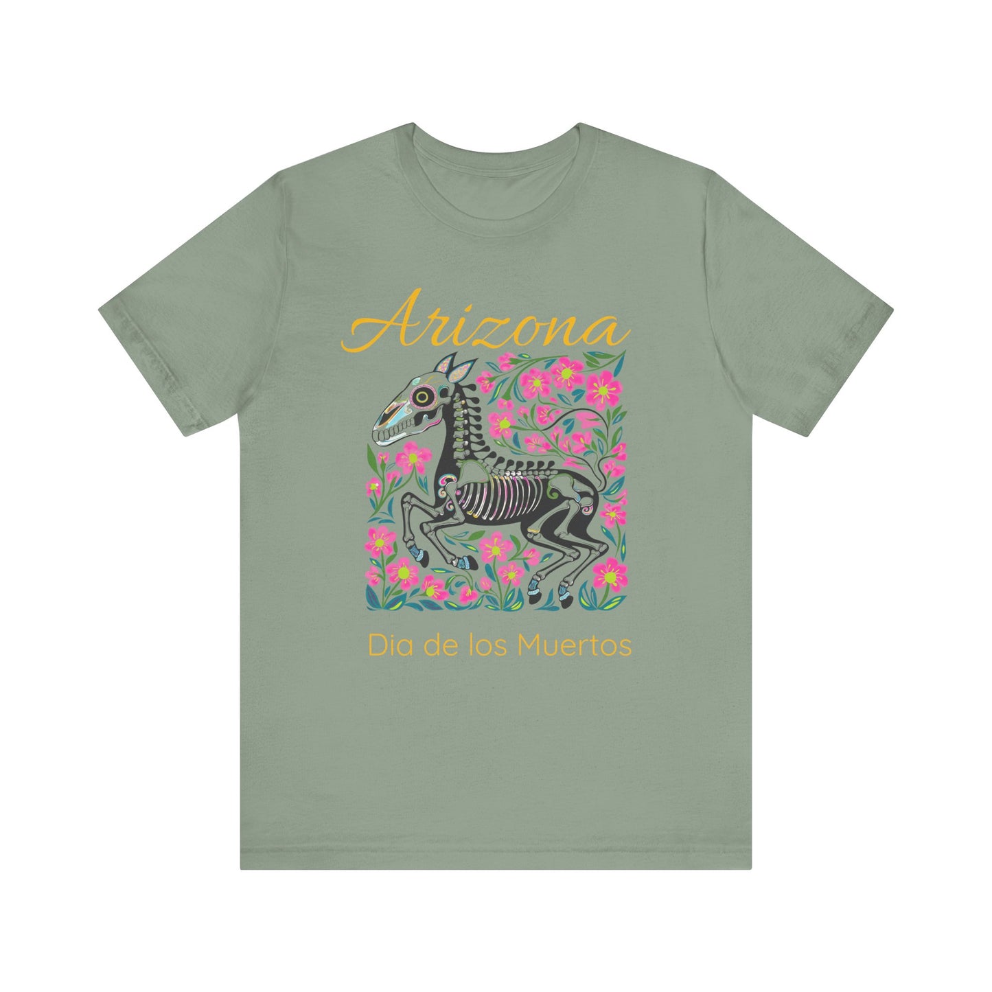 Dia de los Muertos Unisex Tee, Skull Art Shirt, Horse Skeleton,Arizona Gift, Fall Fashion, Halloween Celebration, Fiery Spirit