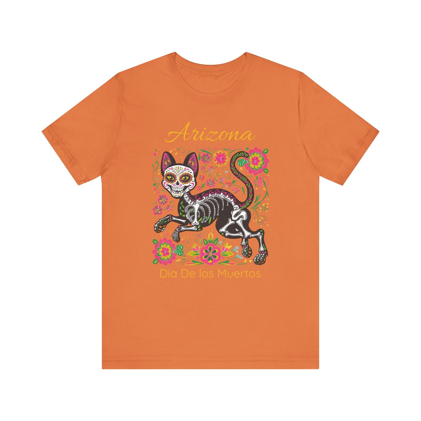 Día de los Muertos Cat Tee: Unisex Jersey Short Sleeve Tee, Halloween Shirt, Arizona Apparel, Festival T-Shirt, Cultural Celebration Top