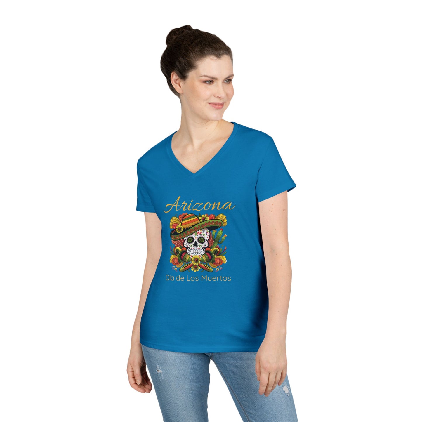 V-Neck T-Shirt Day of the Dead Sugar Skull Women's Tee