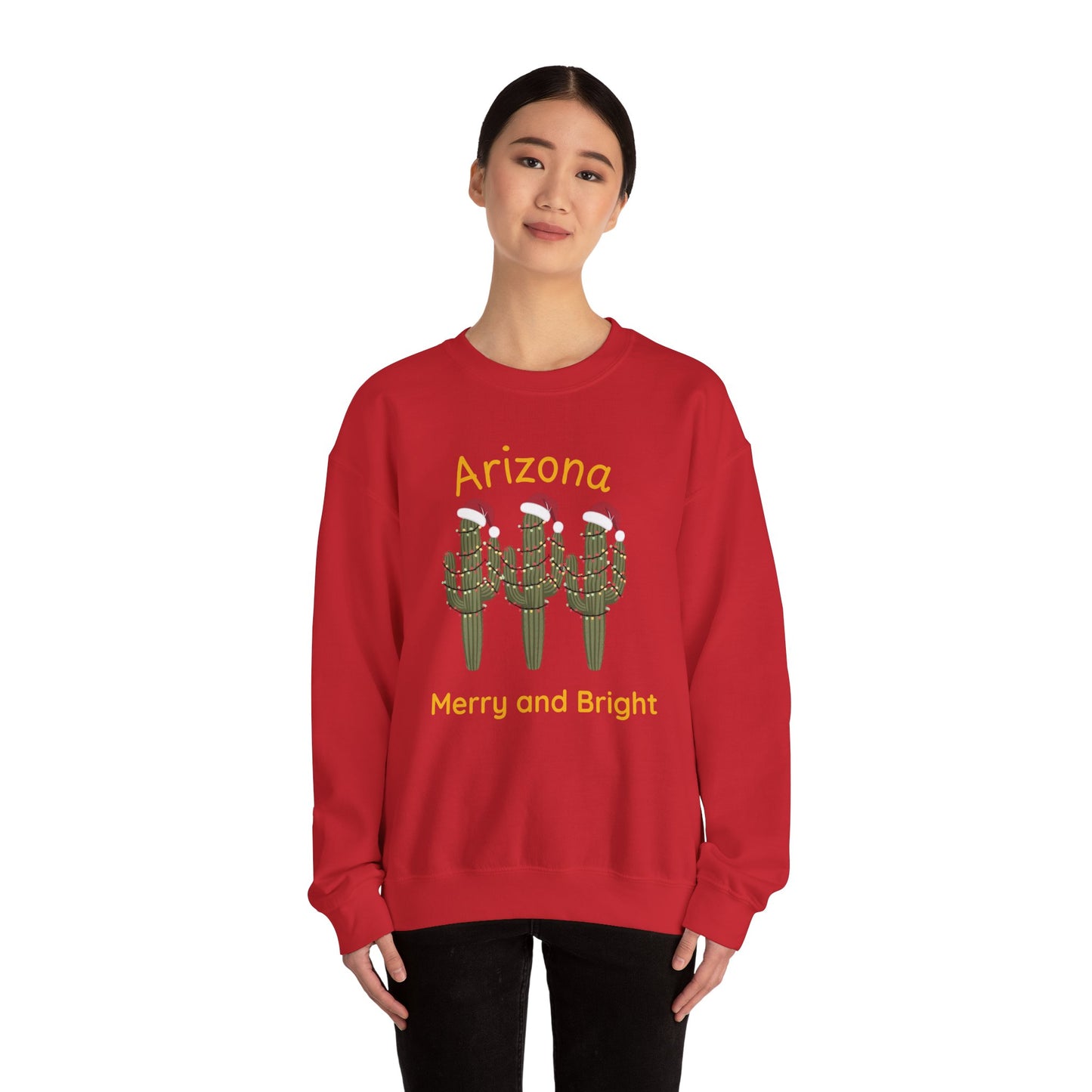 Arizona Merry and Bright Crewneck Sweatshirt, Holiday Saguaro Cactus