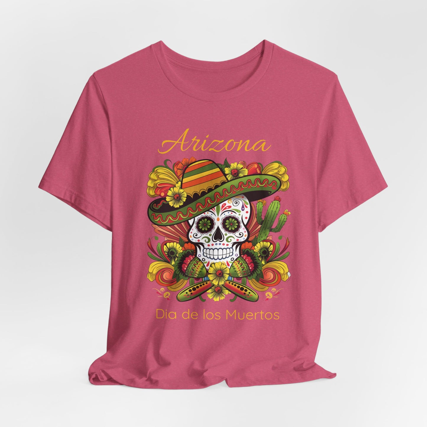 Dia de los Muertos Unisex Jersey Tee, Colorful Skull T-Shirt, Arizona Design, Holiday Apparel, Casual Wear, Gifts for Him and Her