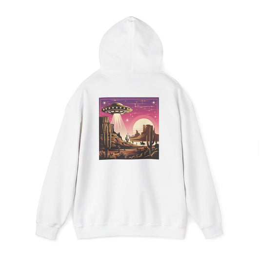 Vintage UFO Adventure Hoodie, Retro Space Sweatshirt, Unisex Hooded Pullover, Sci-Fi Gift, Cool Graphic Hoodie