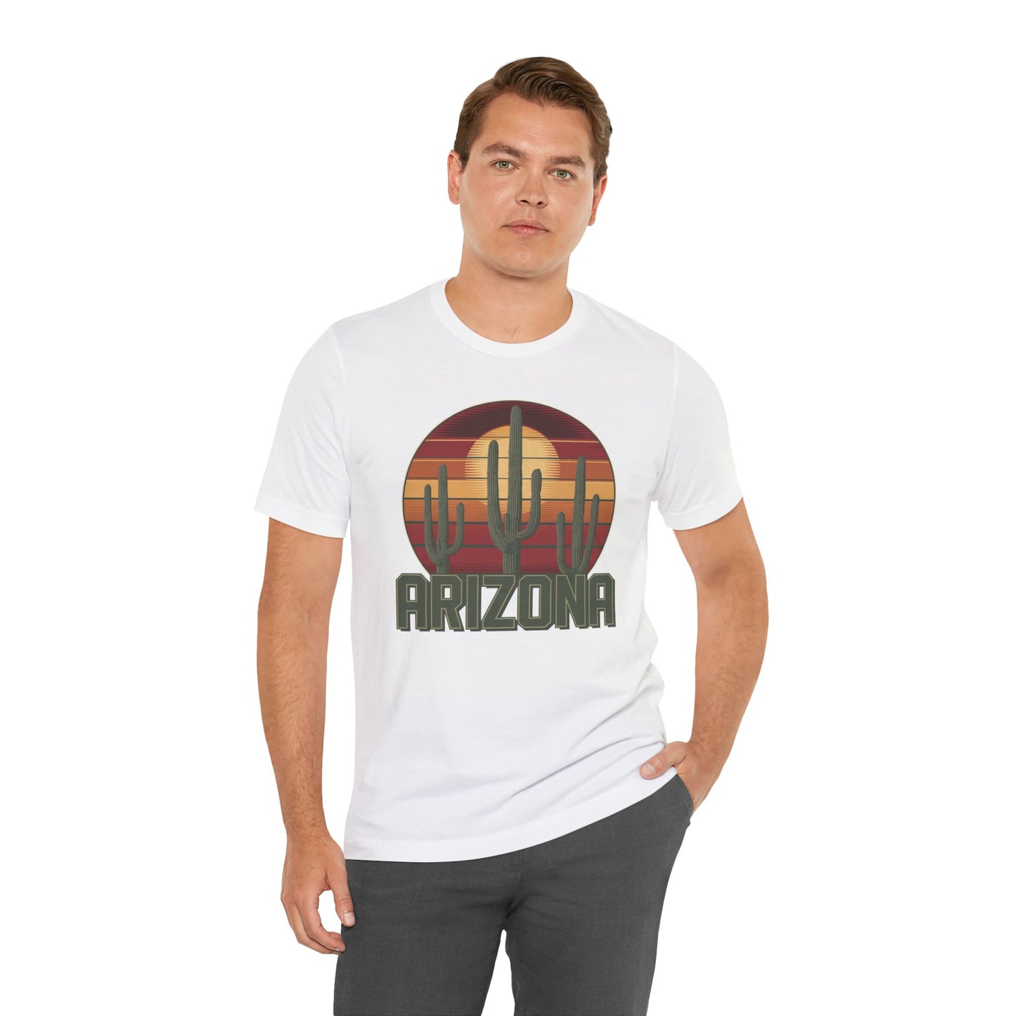 Arizona Desert Three Saguaro Cactus at Sunset Graphic Tee for Nature Lovers, Boho Summer Shirt, Gift for Adventurers, Vacation Wear, Casual Outfit