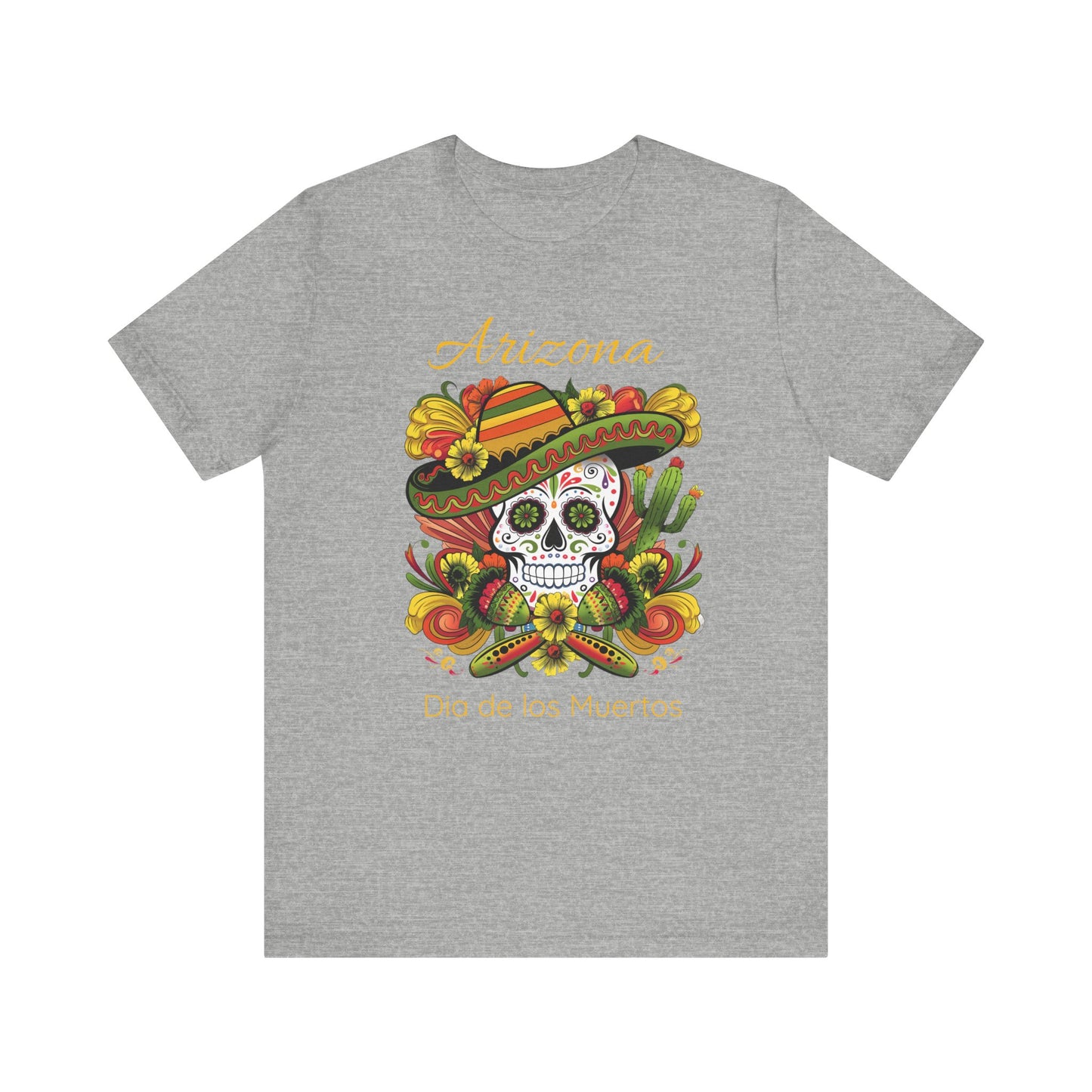 Dia de los Muertos Unisex Jersey Tee, Colorful Skull T-Shirt, Arizona Design, Holiday Apparel, Casual Wear, Gifts for Him and Her