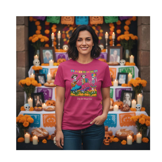 Dia de los Muertos Skeleton Tee, Mexican Folklore Unisex Shirt, Day of the Dead Short Sleeve Top, Dancing Skeletons T-Shirt, Mexican Culture