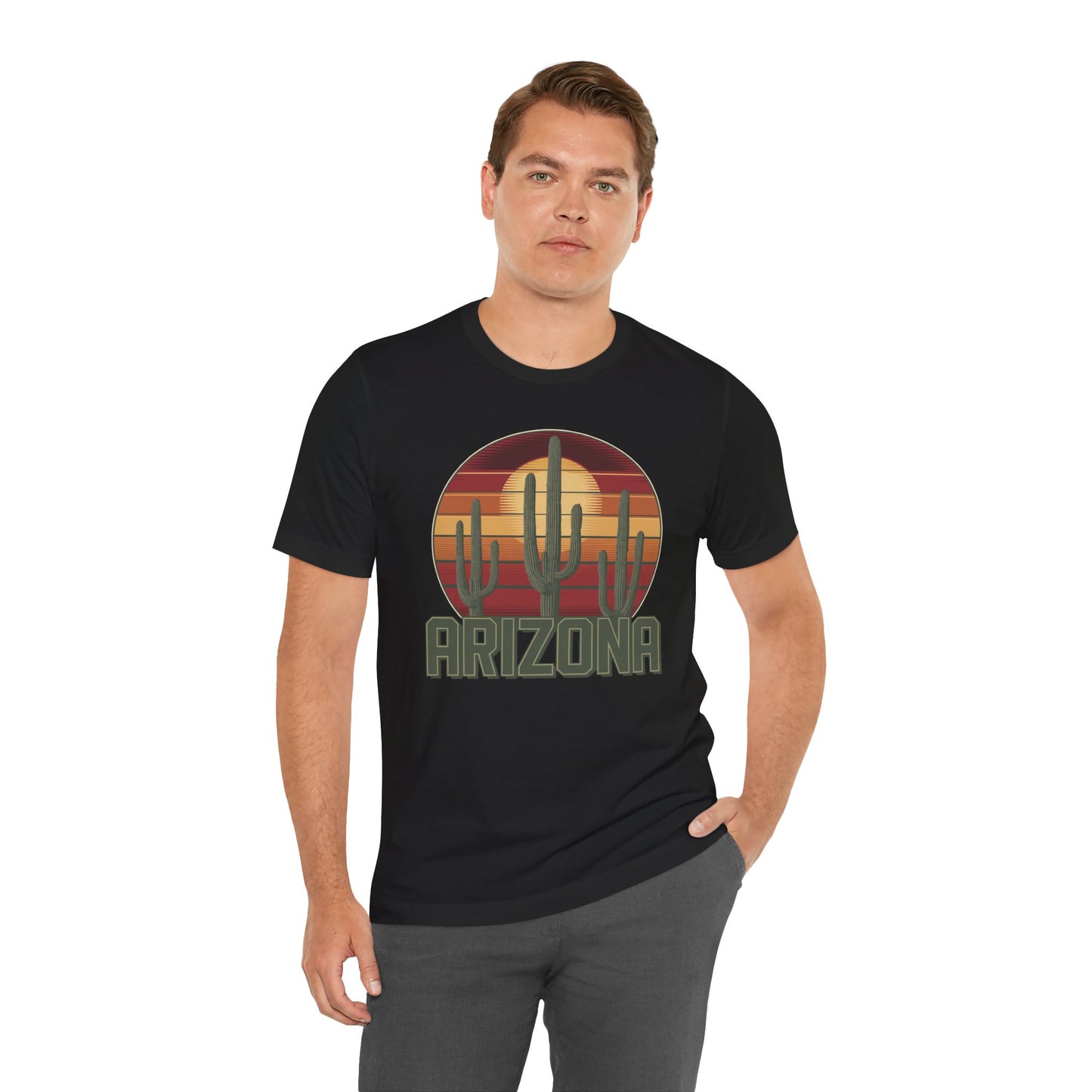 Arizona Desert Three Saguaro Cactus at Sunset Graphic Tee for Nature Lovers, Boho Summer Shirt, Gift for Adventurers, Vacation Wear, Casual Outfit