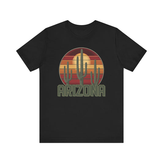 Arizona Desert Three Saguaro Cactus at Sunset Graphic Tee for Nature Lovers, Boho Summer Shirt, Gift for Adventurers, Vacation Wear, Casual Outfit