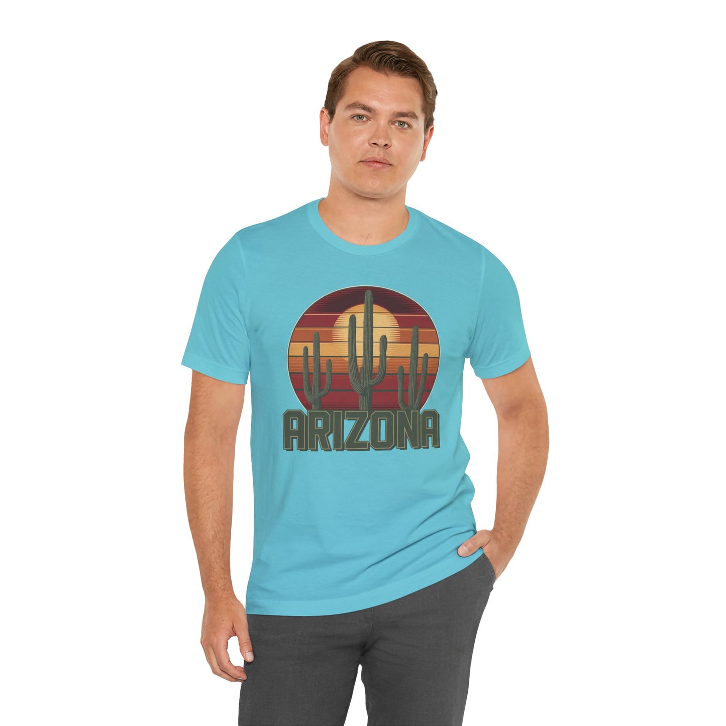 Arizona Desert Three Saguaro Cactus at Sunset Graphic Tee for Nature Lovers, Boho Summer Shirt, Gift for Adventurers, Vacation Wear, Casual Outfit