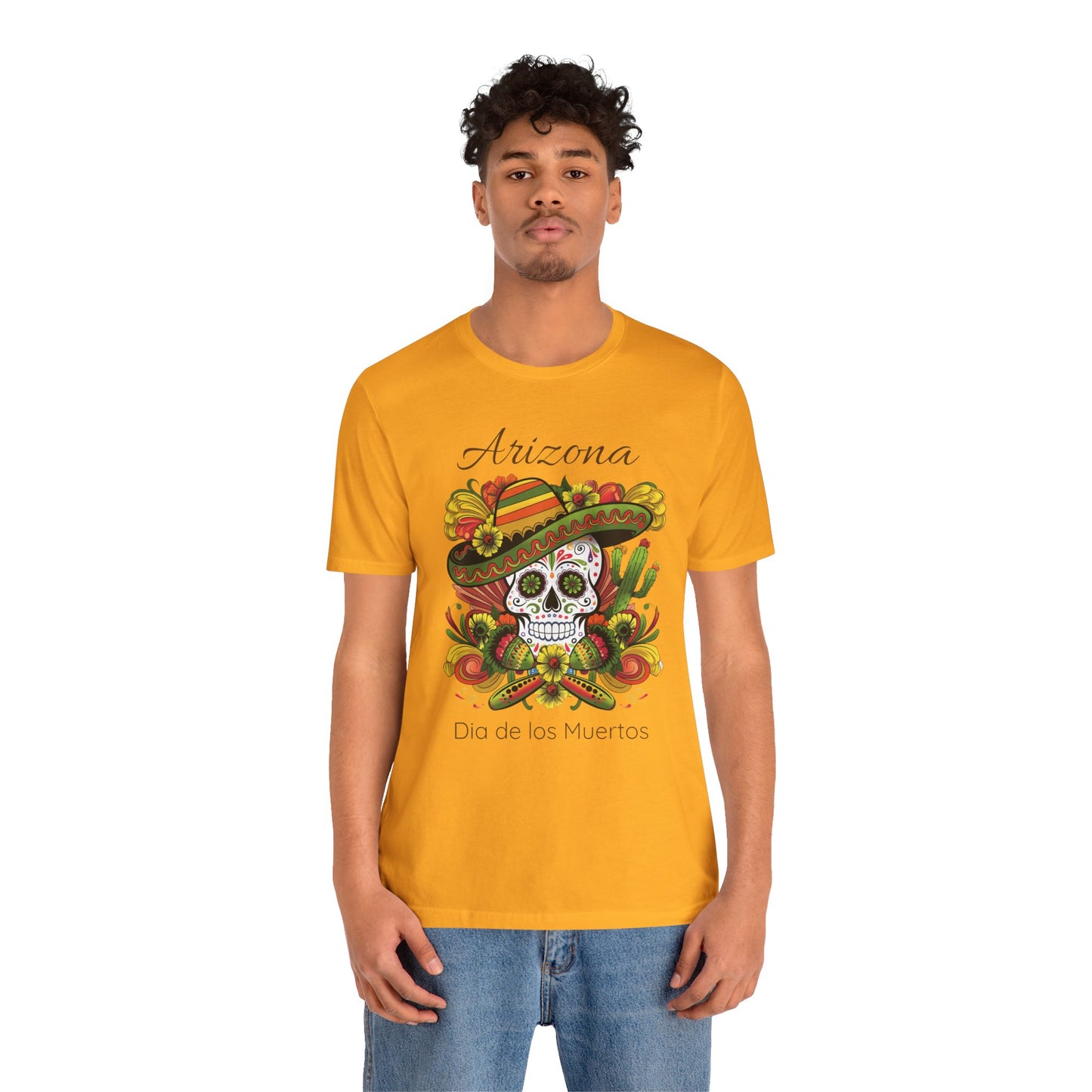 Dia de los Muertos Unisex Jersey Tee, Colorful Skull T-Shirt, Arizona Design, Holiday Apparel, Casual Wear, Gifts for Him and Her