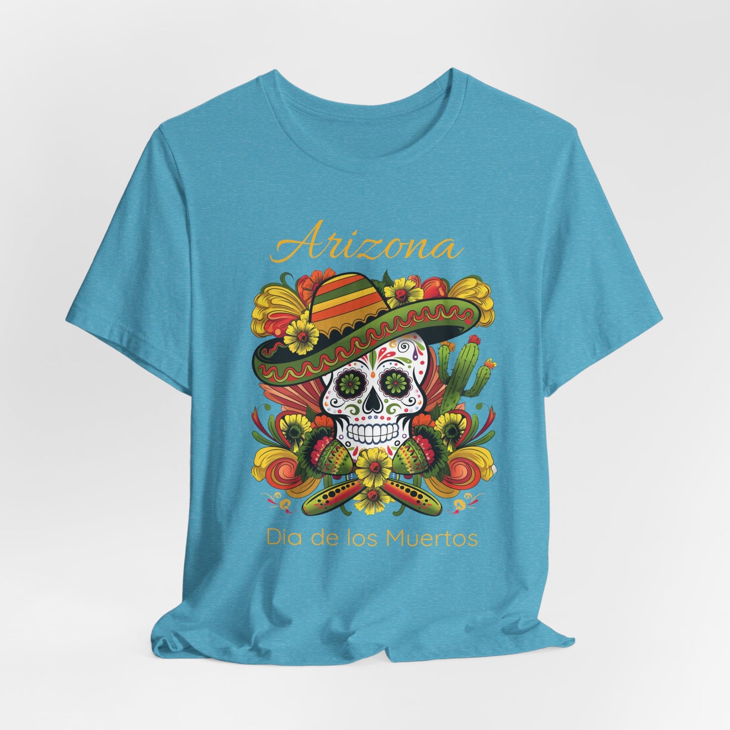 Dia de los Muertos Unisex Jersey Tee, Colorful Skull T-Shirt, Arizona Design, Holiday Apparel, Casual Wear, Gifts for Him and Her