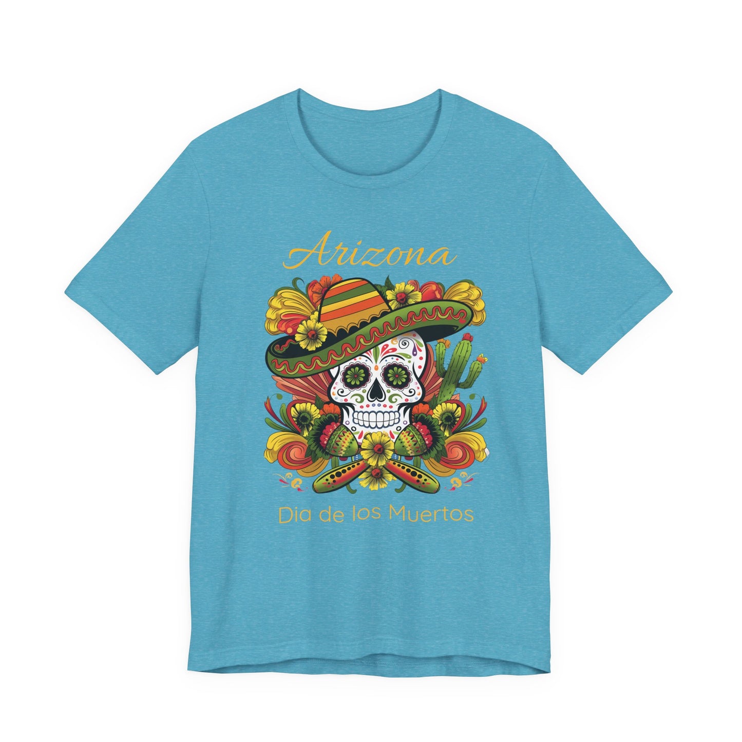 Dia de los Muertos Unisex Jersey Tee, Colorful Skull T-Shirt, Arizona Design, Holiday Apparel, Casual Wear, Gifts for Him and Her