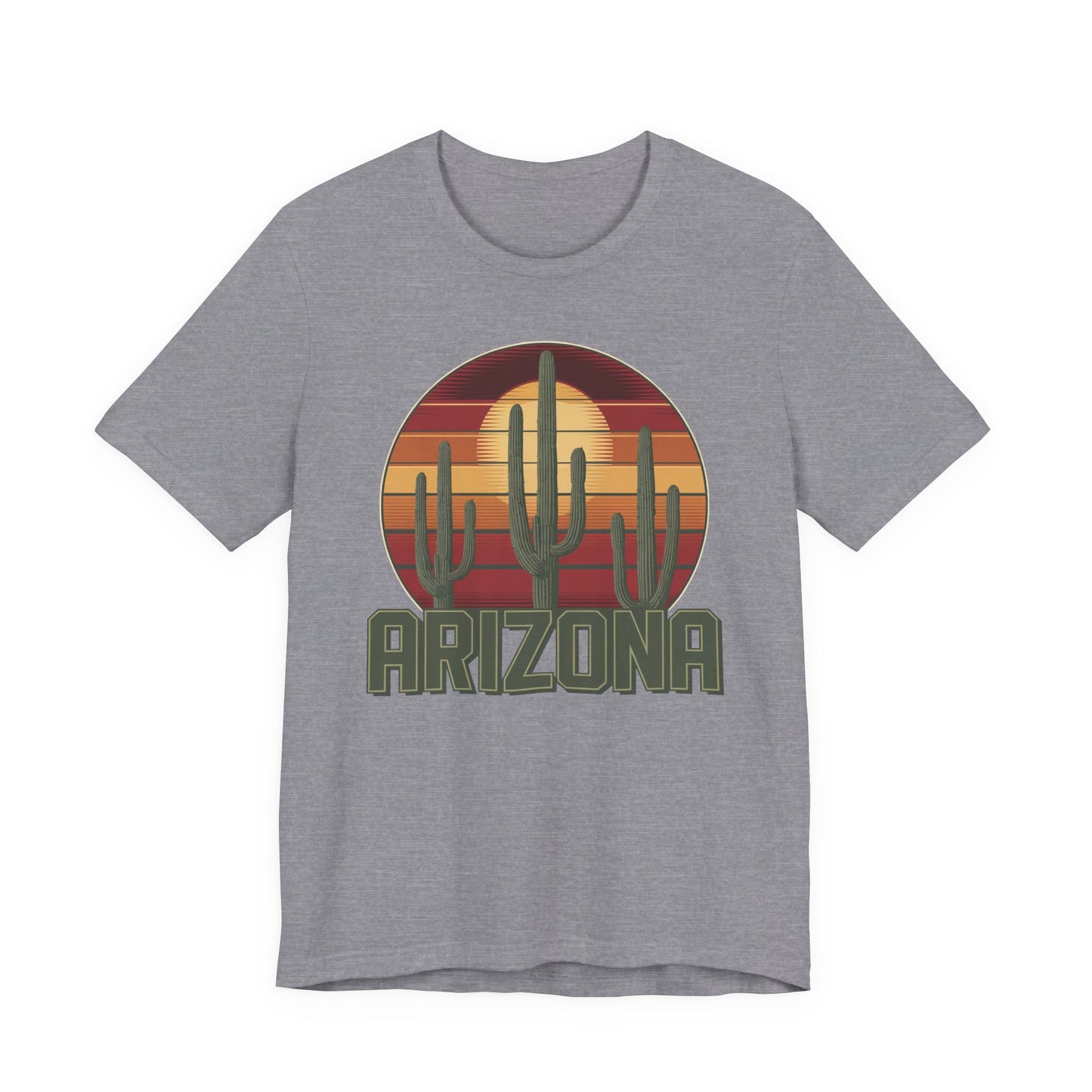 Arizona Desert Landscape Three Saguaro Cactus at Sunset Graphic Tee for Nature Lovers, Boho Summer Shirt, Gift for Adventurers, Vacation Wear, Casual Outfit