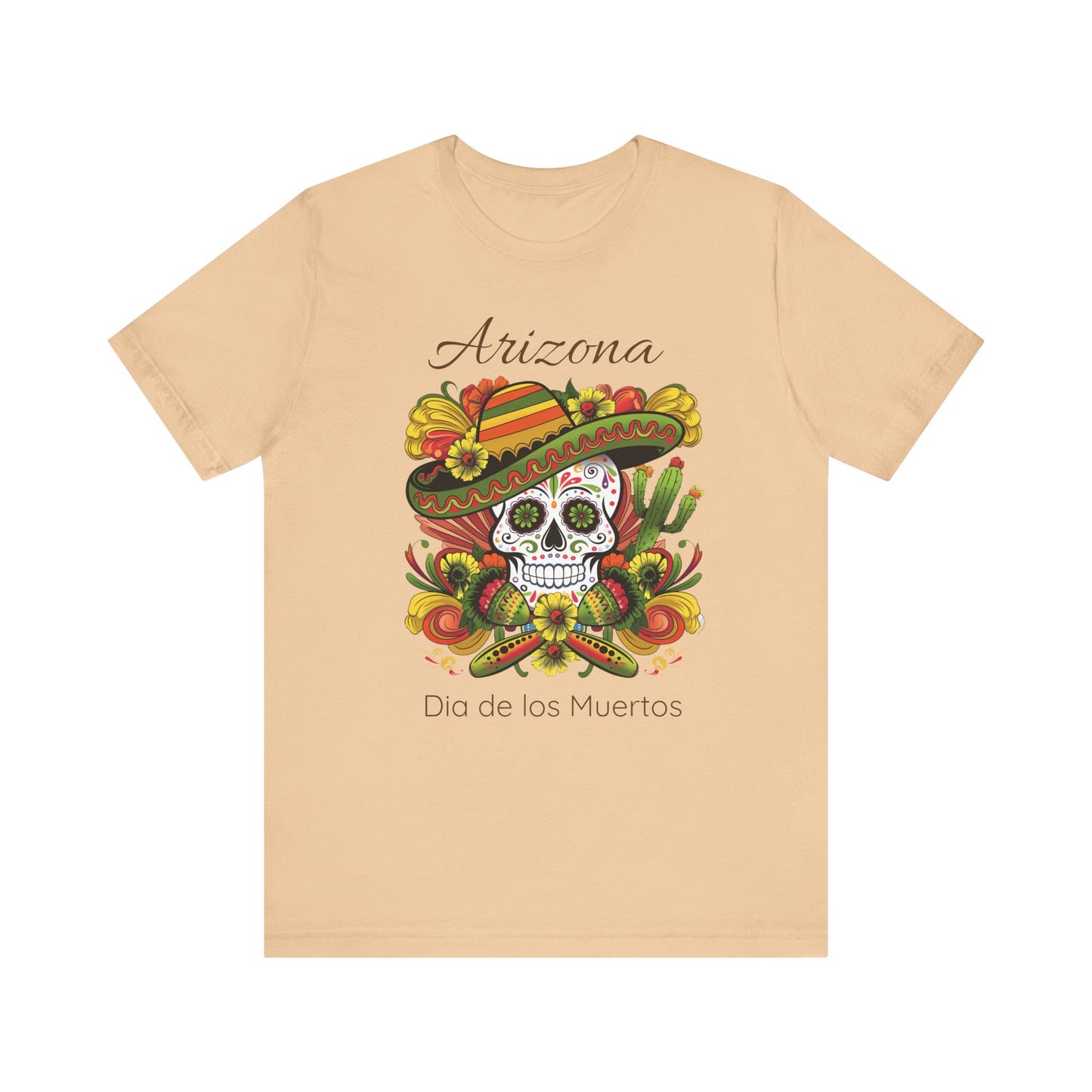 Dia de los Muertos Unisex Jersey Tee, Colorful Skull T-Shirt, Arizona Design, Holiday Apparel, Casual Wear, Gifts for Him and Her