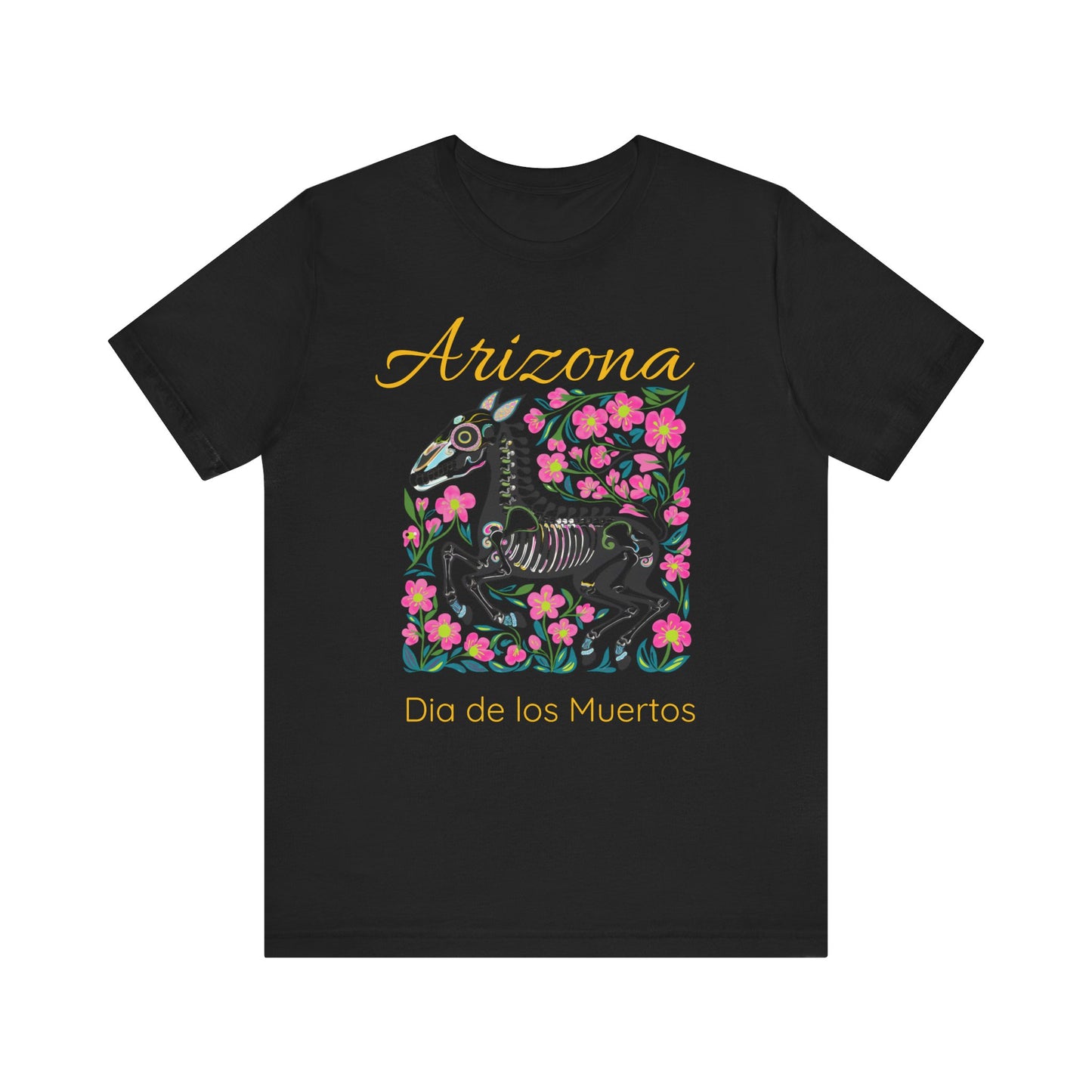 Dia de los Muertos Unisex Tee, Skull Art Shirt, Horse Skeleton,Arizona Gift, Fall Fashion, Halloween Celebration, Fiery Spirit