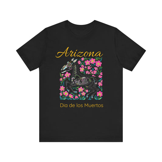 Dia de los Muertos Unisex Tee, Skull Art Shirt, Horse Skeleton,Arizona Gift, Fall Fashion, Halloween Celebration, Fiery Spirit