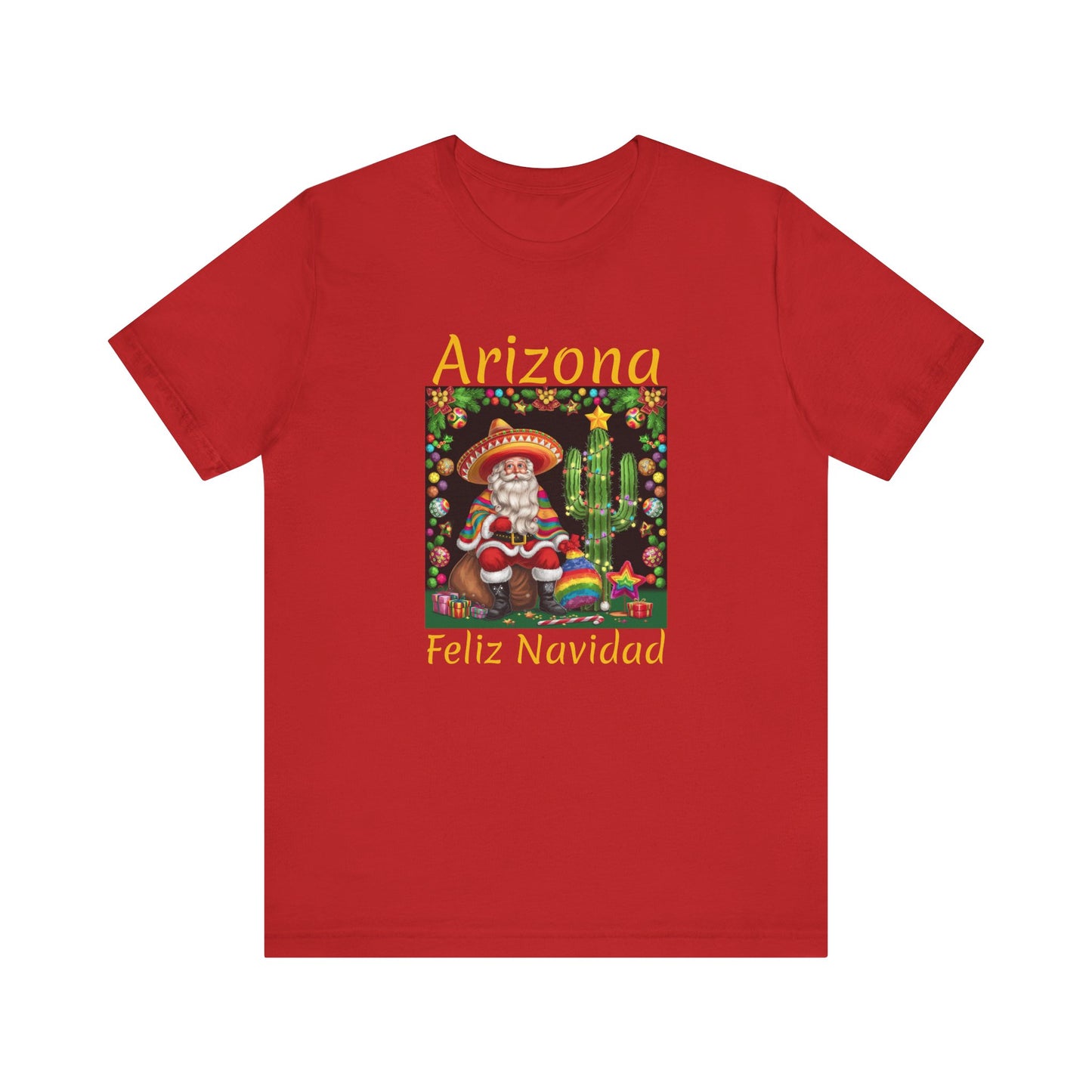 Unisex short sleeve T-Shirt - Arizona Santa in Sombrero Feliz Navidad Design, Arizona Christmas souvenir