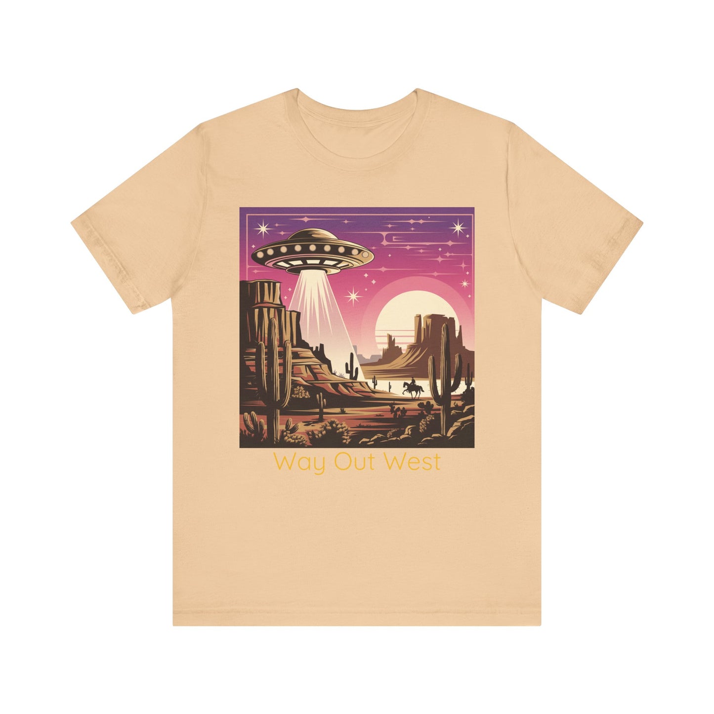 Retro UFO Graphic Tee, Way Out West T-Shirt, Unisex Casual Shirt, Vintage Style Top, Gift for Space Lovers, Outdoor Adventure Wear