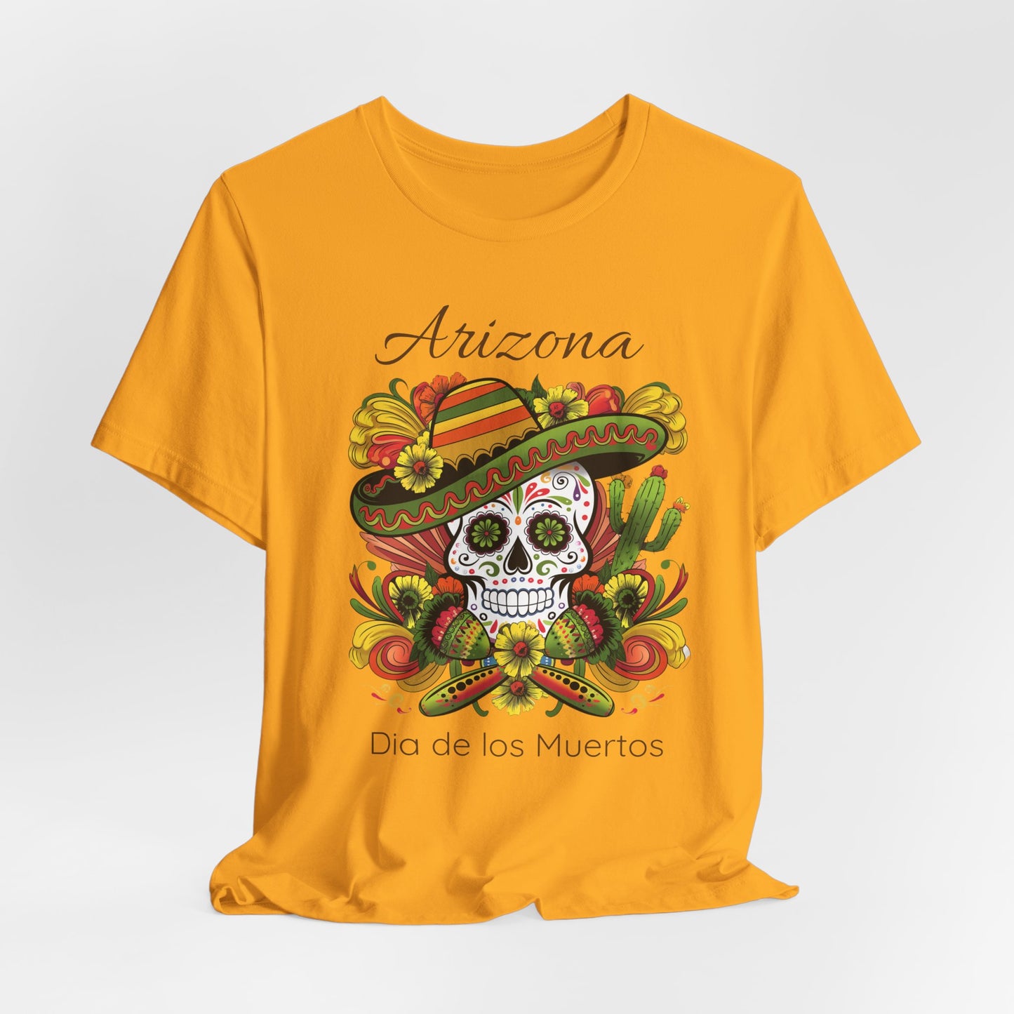Dia de los Muertos Unisex Jersey Tee, Colorful Skull T-Shirt, Arizona Design, Holiday Apparel, Casual Wear, Gifts for Him and Her