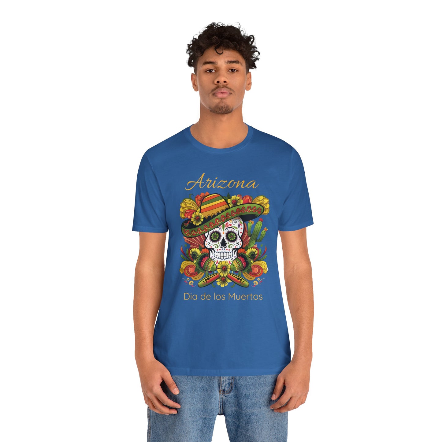 Dia de los Muertos Unisex Jersey Tee, Colorful Skull T-Shirt, Arizona Design, Holiday Apparel, Casual Wear, Gifts for Him and Her