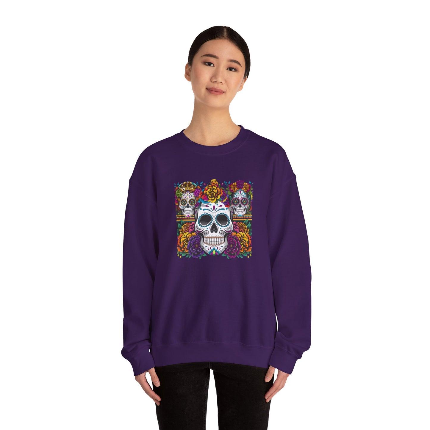 Sugar Skull Crewneck Sweatshirt, Cozy Sweatshirt, Day of the Dead Gift, Unisex Sweatshirt, Halloween Apparel, Colorful Sweatshirt