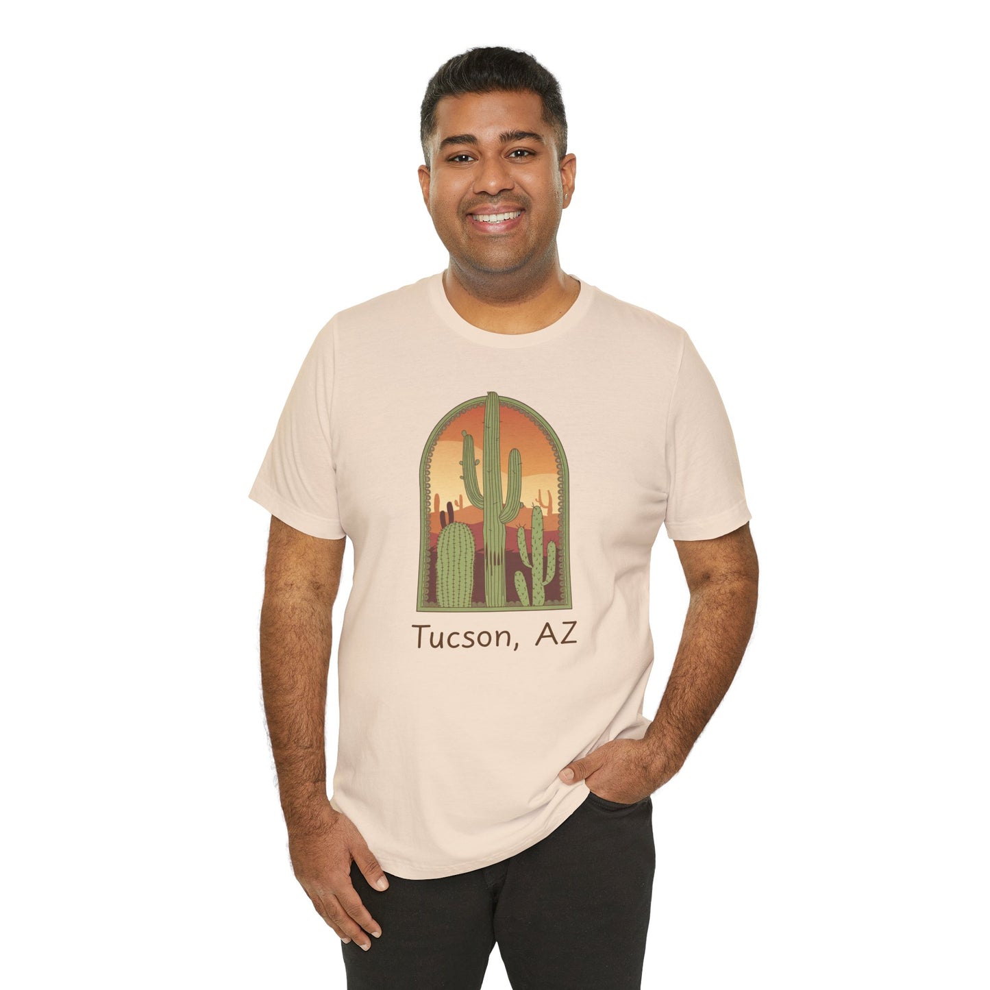 Desert Sunset Tee, Tucson Cactus Shirt, Unisex Short Sleeve, Gifts for Nature Lovers, Southwest Apparel, Travel Souvenir