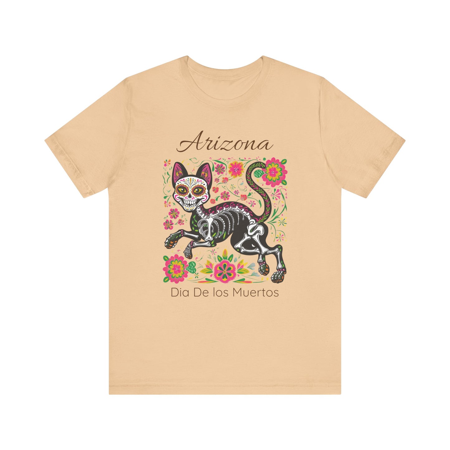 Día de los Muertos Cat Tee: Unisex Jersey Short Sleeve Tee, Halloween Shirt, Arizona Apparel, Festival T-Shirt, Cultural Celebration Top