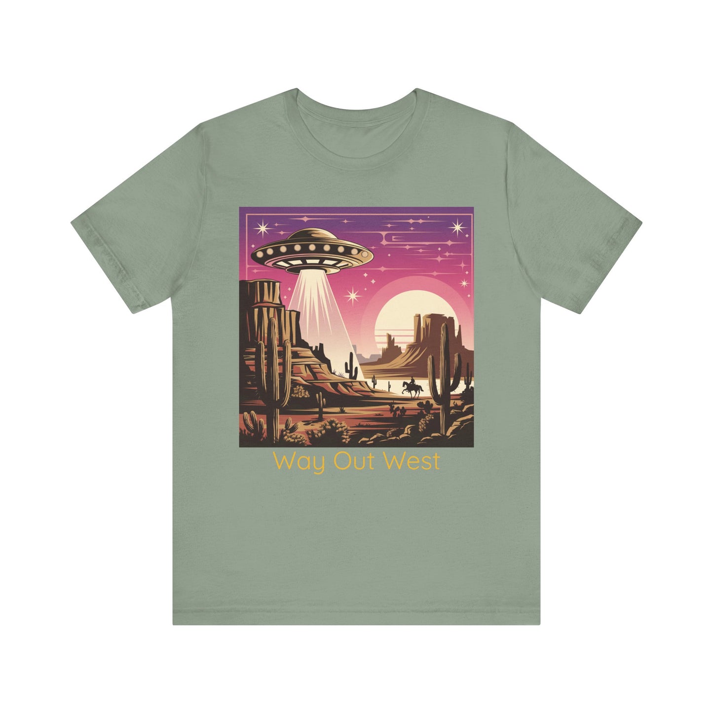 Retro UFO Graphic Tee, Way Out West T-Shirt, Unisex Casual Shirt, Vintage Style Top, Gift for Space Lovers, Outdoor Adventure Wear