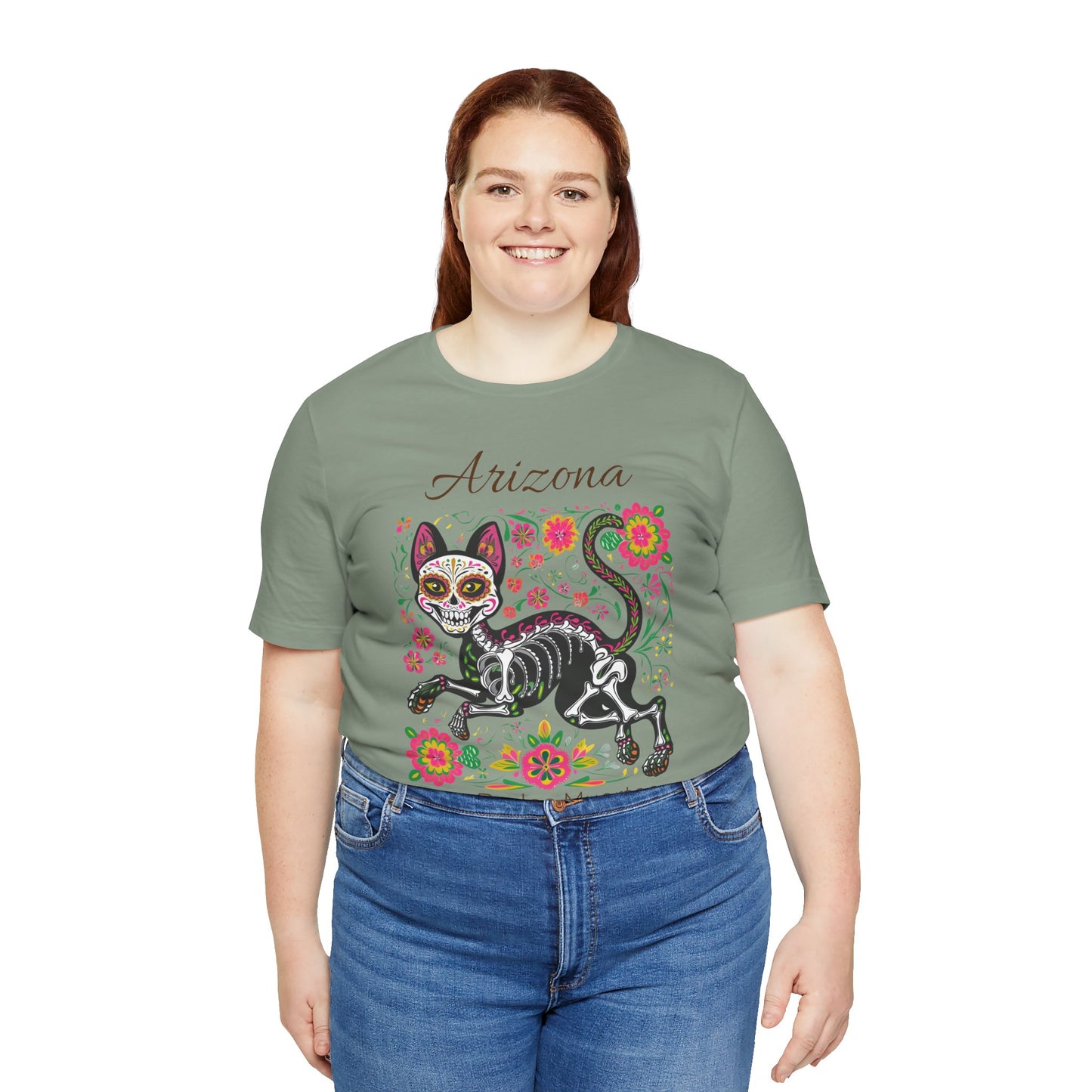 Día de los Muertos Cat Tee: Unisex Jersey Short Sleeve Tee, Halloween Shirt, Arizona Apparel, Festival T-Shirt, Cultural Celebration Top