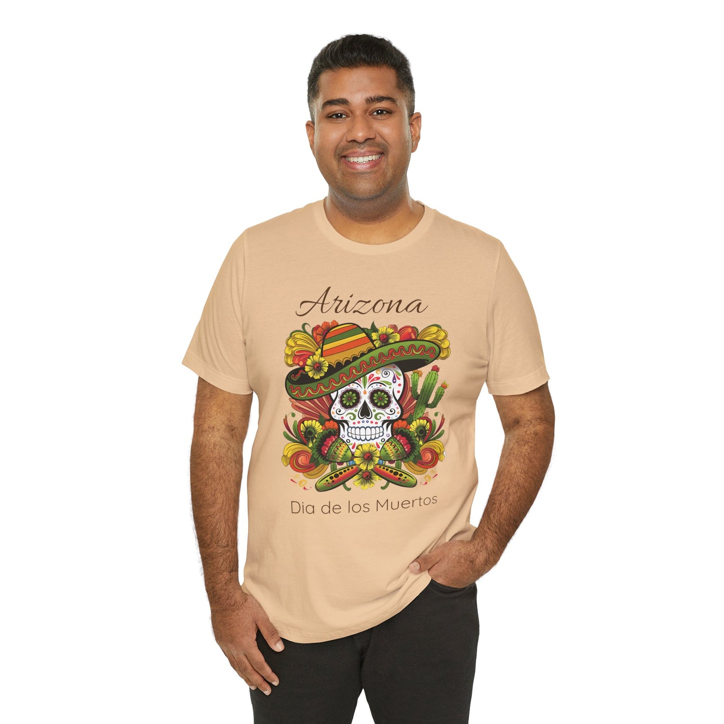 Dia de los Muertos Unisex Jersey Tee, Colorful Skull T-Shirt, Arizona Design, Holiday Apparel, Casual Wear, Gifts for Him and Her
