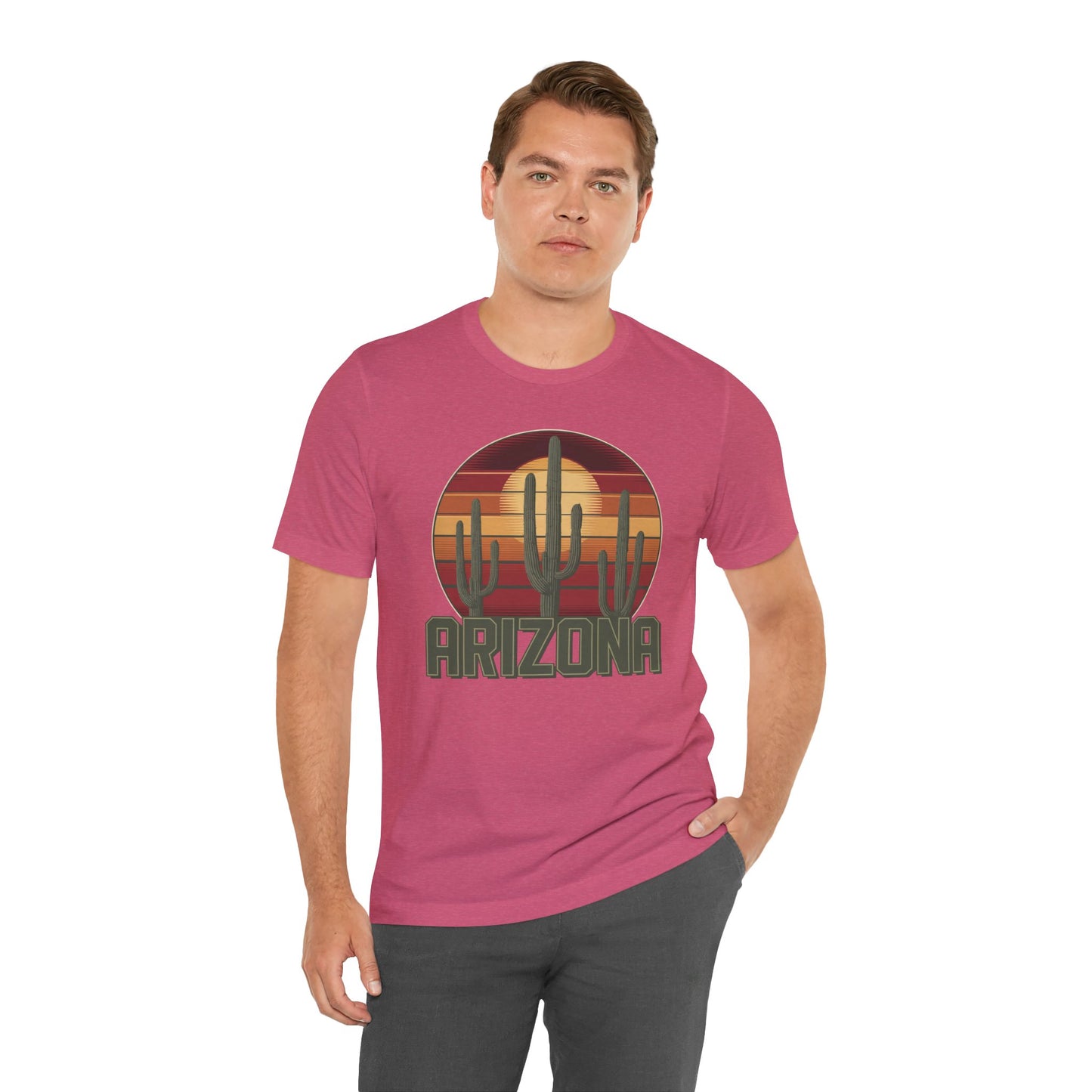 Arizona Desert Three Saguaro Cactus at Sunset Graphic Tee for Nature Lovers, Boho Summer Shirt, Gift for Adventurers, Vacation Wear, Casual Outfit