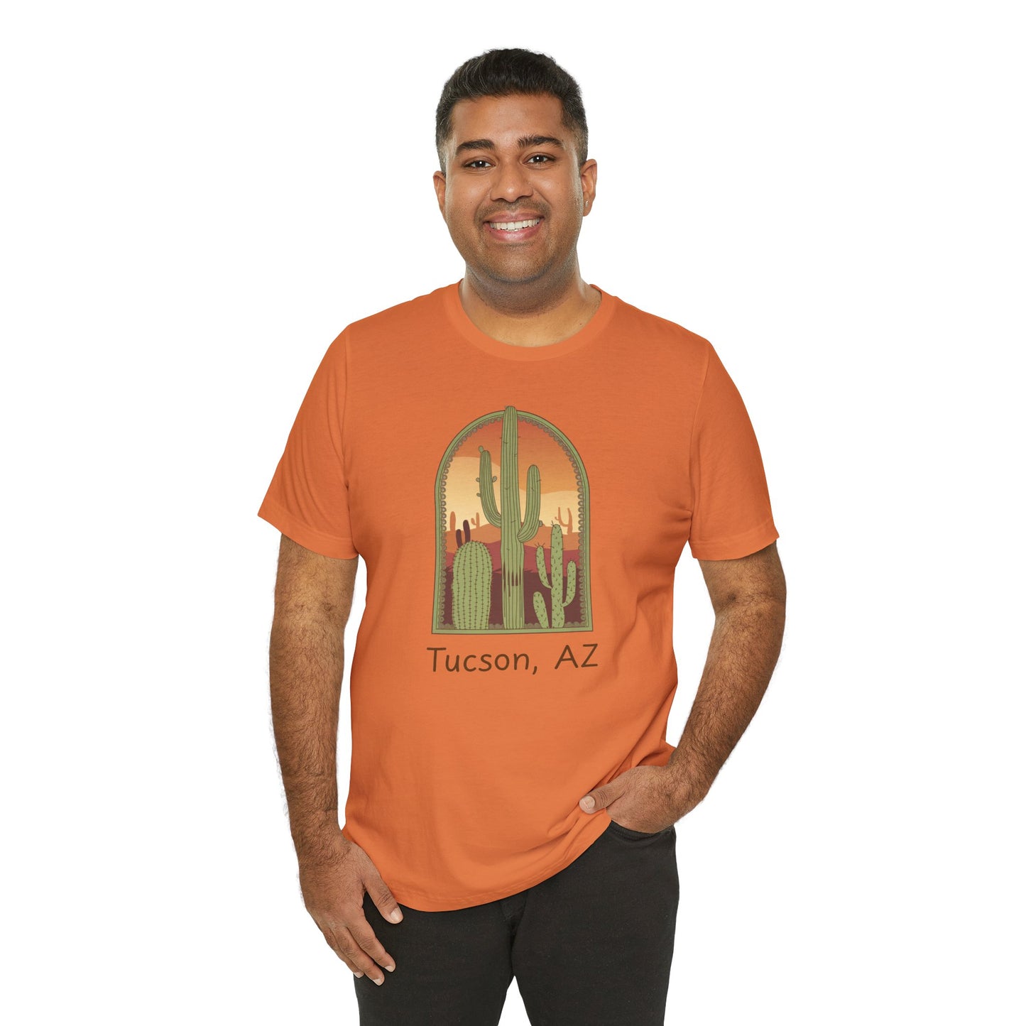 Desert Sunset Tee, Tucson Cactus Shirt, Unisex Short Sleeve, Gifts for Nature Lovers, Southwest Apparel, Travel Souvenir