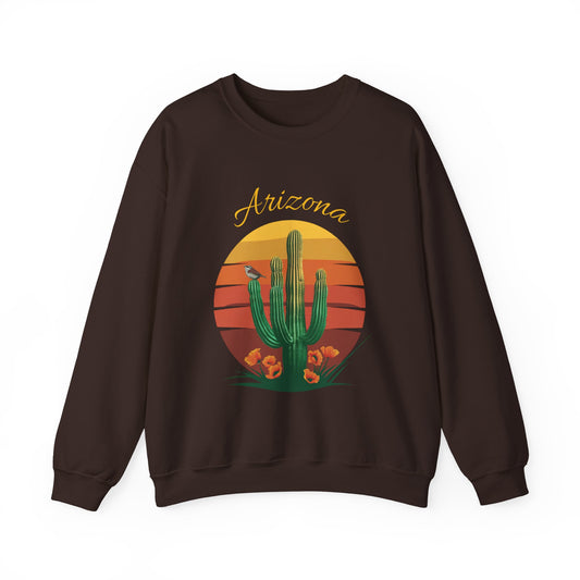 Crewneck Sweatshirt with Saguaro, Arizona Poppy, and Cactus Wren Design