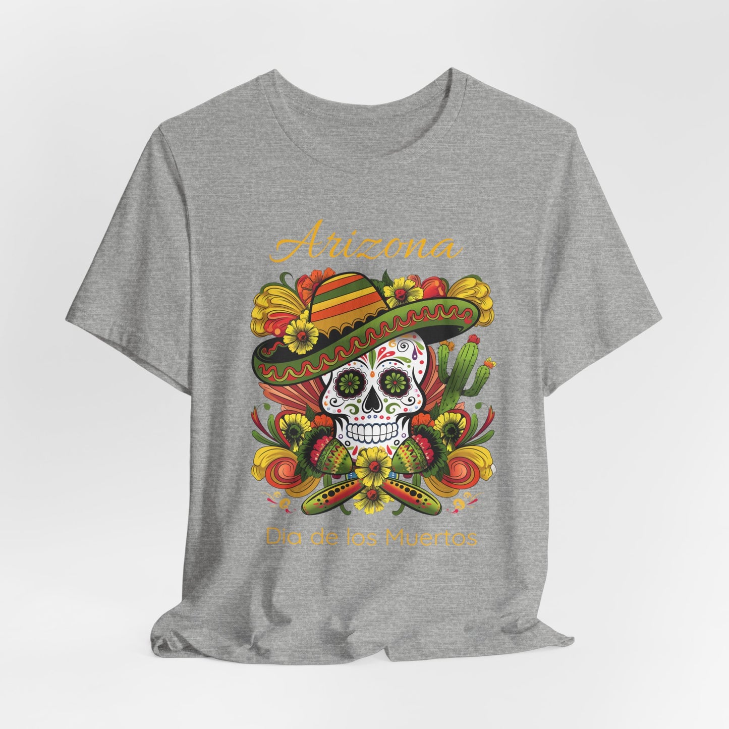 Dia de los Muertos Unisex Jersey Tee, Colorful Skull T-Shirt, Arizona Design, Holiday Apparel, Casual Wear, Gifts for Him and Her