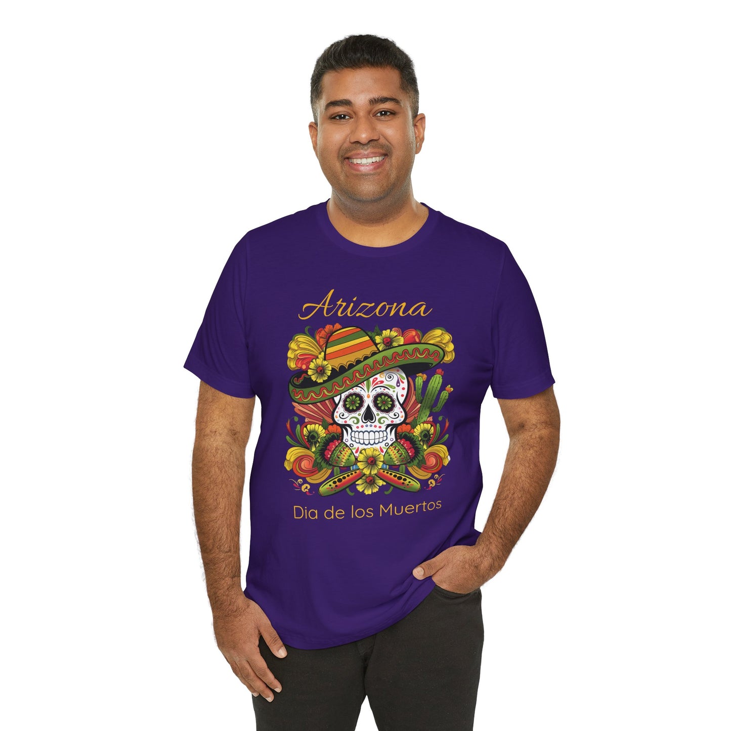 Dia de los Muertos Unisex Jersey Tee, Colorful Skull T-Shirt, Arizona Design, Holiday Apparel, Casual Wear, Gifts for Him and Her