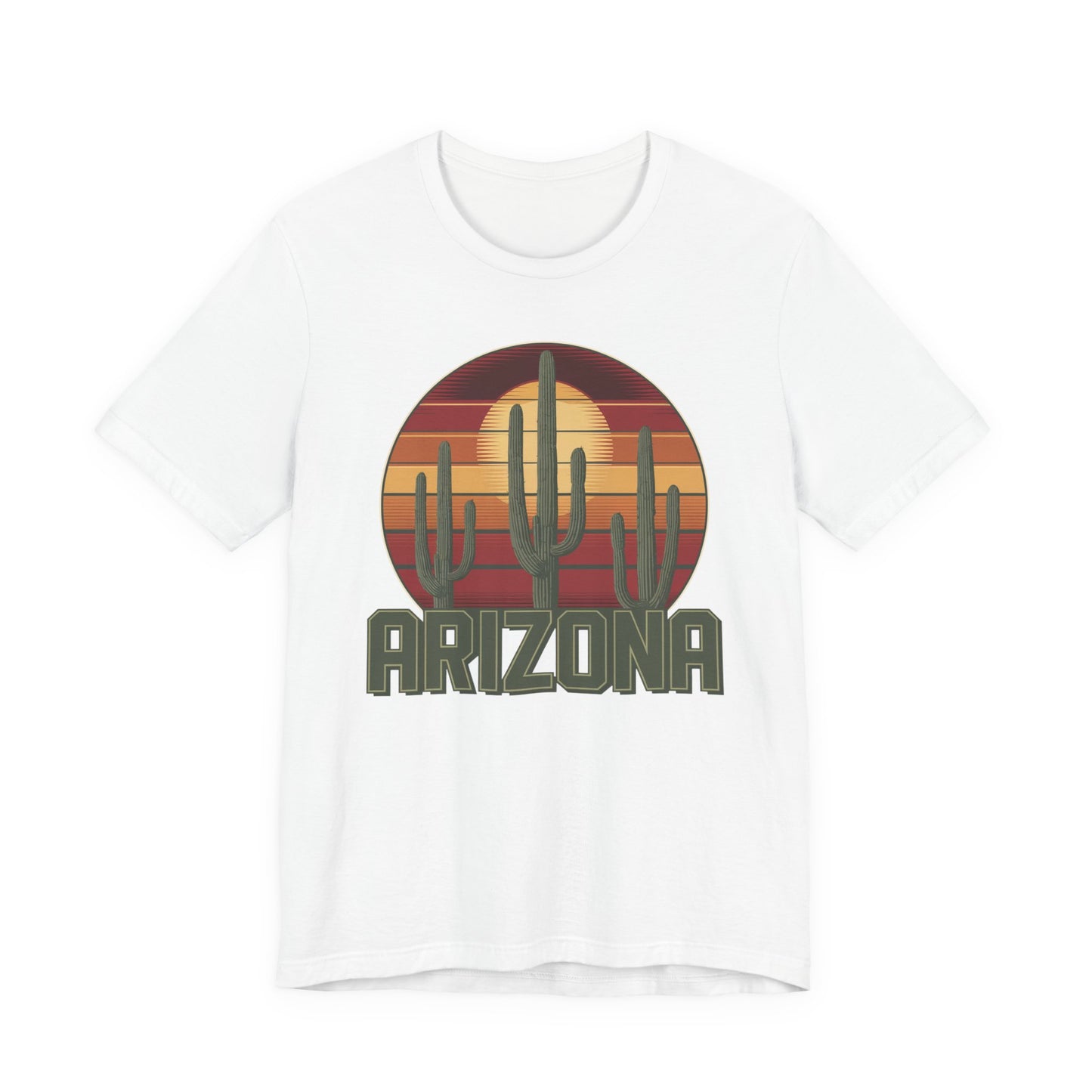 Arizona Desert Landscape Three Saguaro Cactus at Sunset Graphic Tee for Nature Lovers, Boho Summer Shirt, Gift for Adventurers, Vacation Wear, Casual Outfit