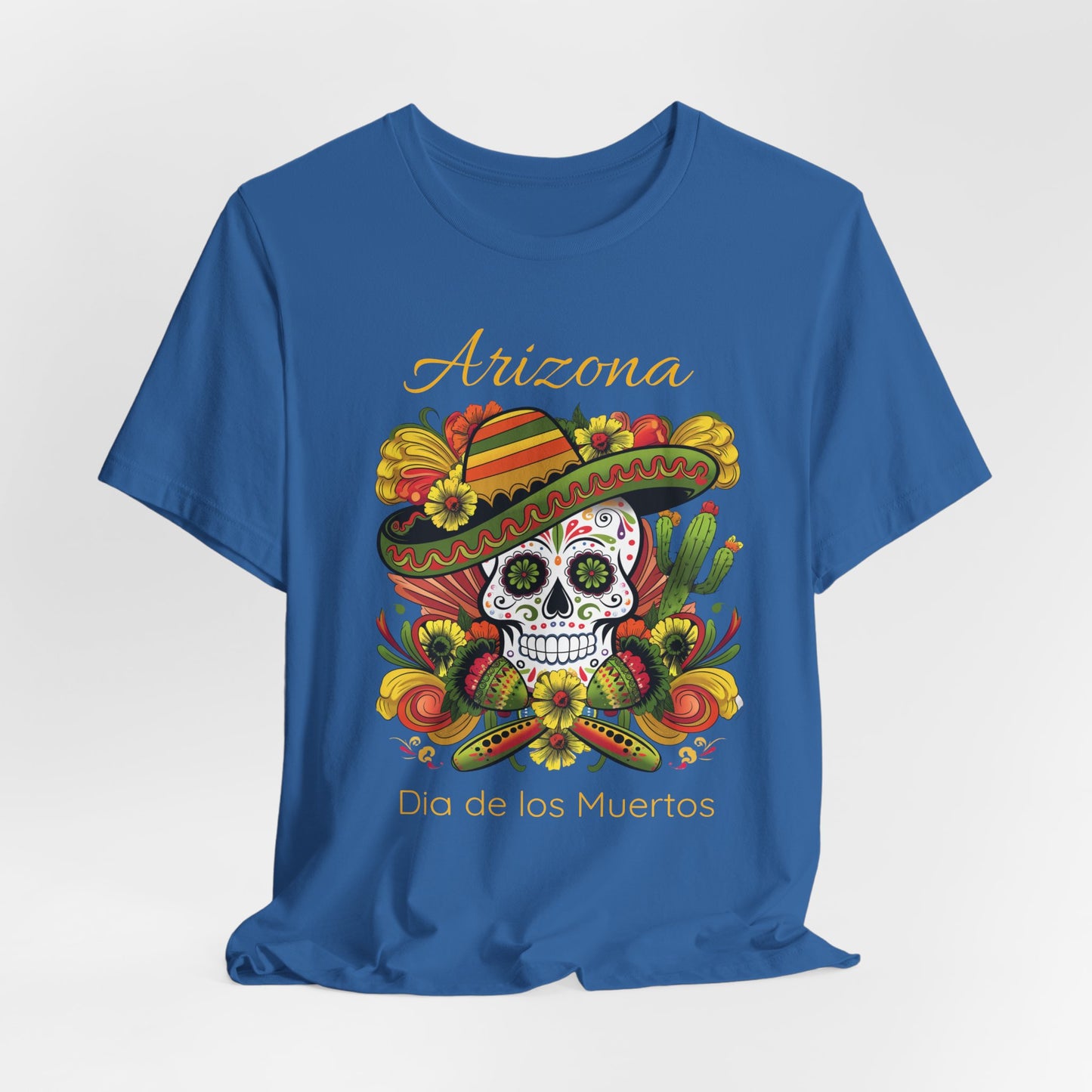 Dia de los Muertos Unisex Jersey Tee, Colorful Skull T-Shirt, Arizona Design, Holiday Apparel, Casual Wear, Gifts for Him and Her