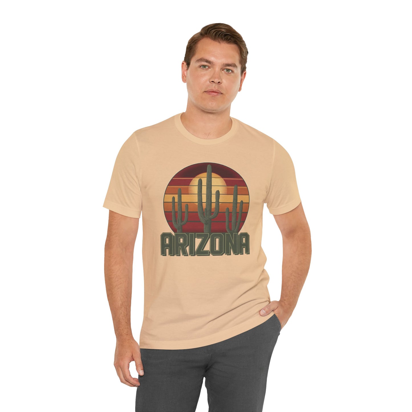 Arizona Desert Three Saguaro Cactus at Sunset Graphic Tee for Nature Lovers, Boho Summer Shirt, Gift for Adventurers, Vacation Wear, Casual Outfit