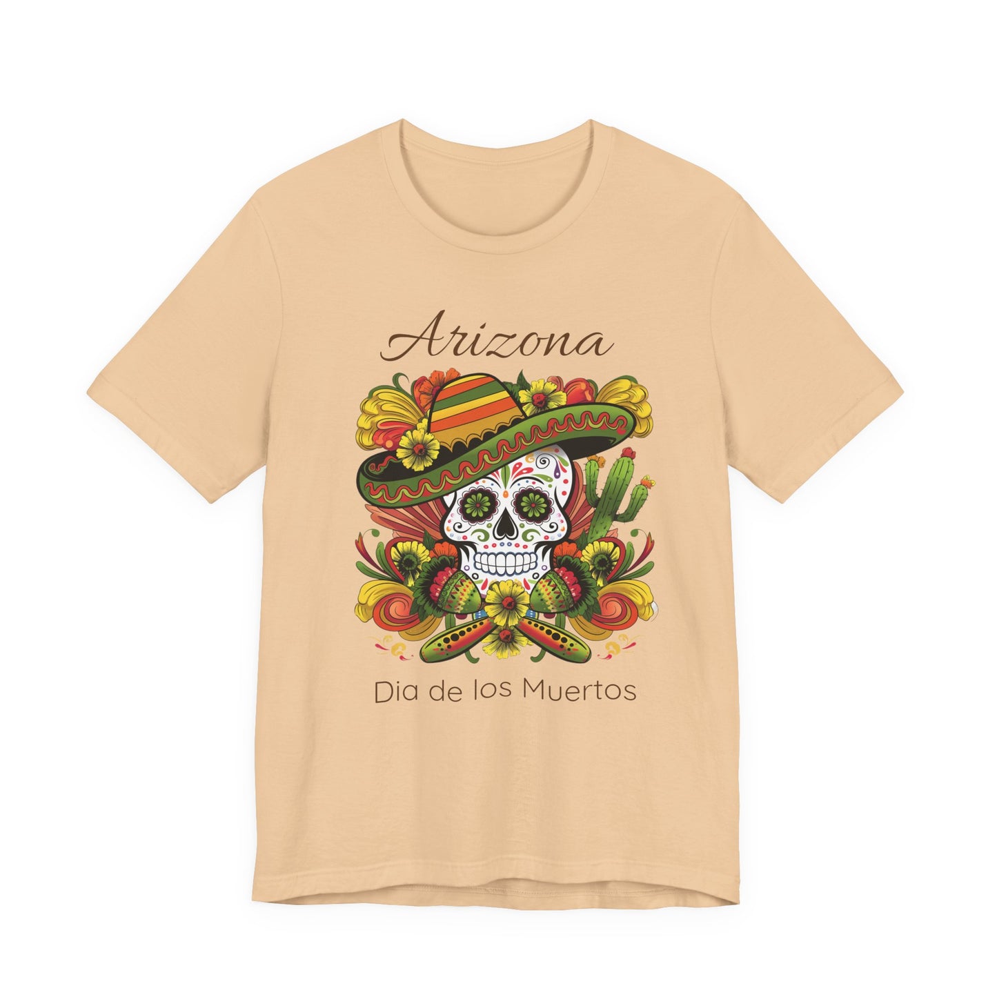 Dia de los Muertos Unisex Jersey Tee, Colorful Skull T-Shirt, Arizona Design, Holiday Apparel, Casual Wear, Gifts for Him and Her