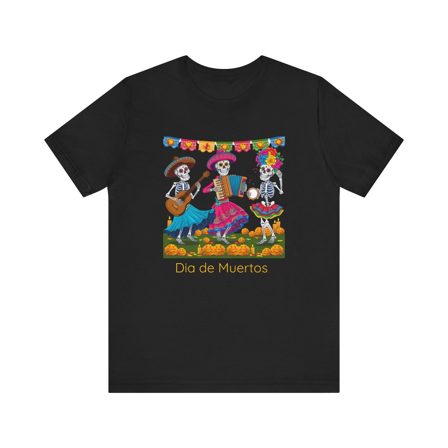 Dia de los Muertos Skeleton Tee, Mexican Folklore Unisex Shirt, Day of the Dead Short Sleeve Top, Dancing Skeletons T-Shirt, Mexican Culture